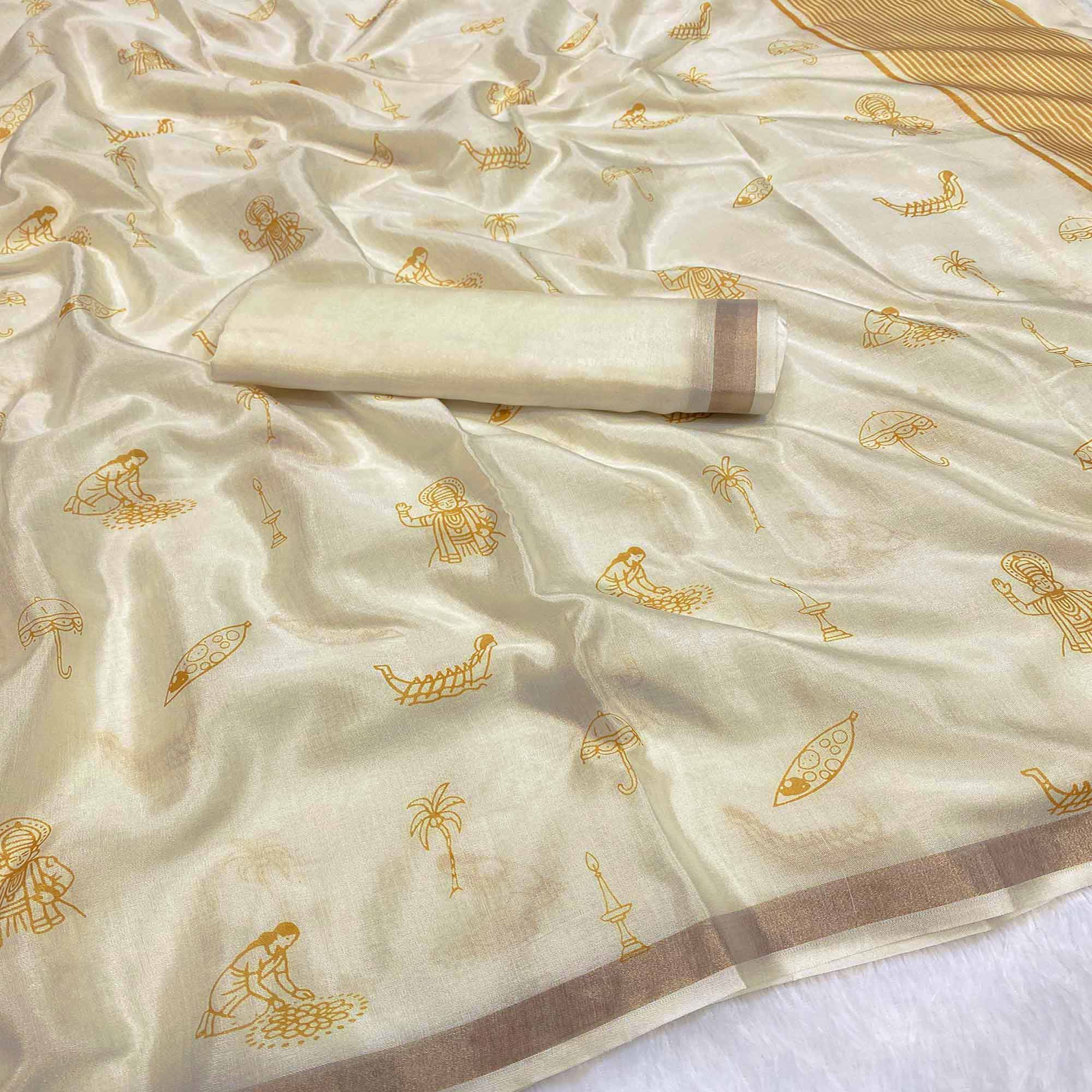 Off White Admirable Off White Soft Tussar cotton Silk Saree