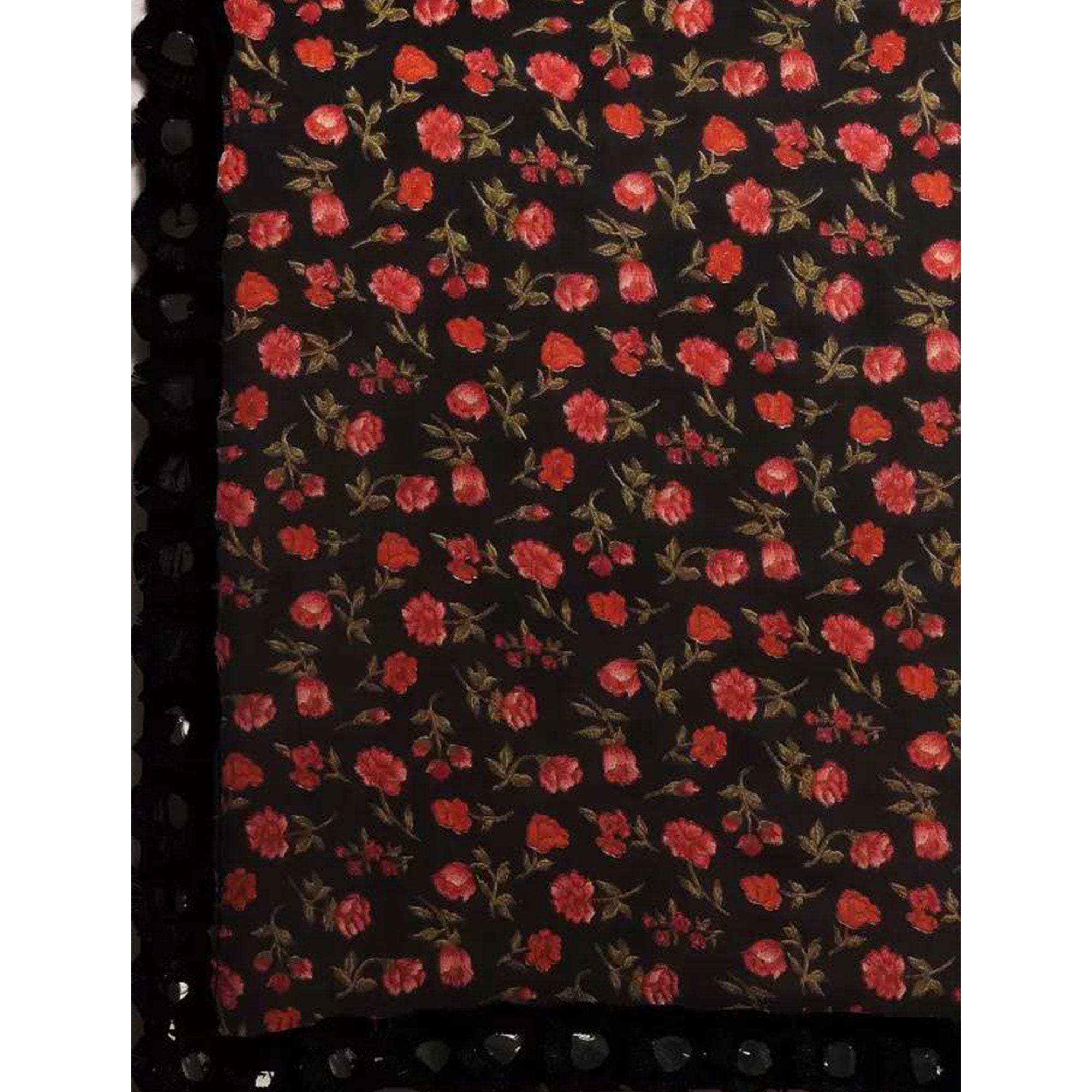 Black Floral Printed Georgette Saree