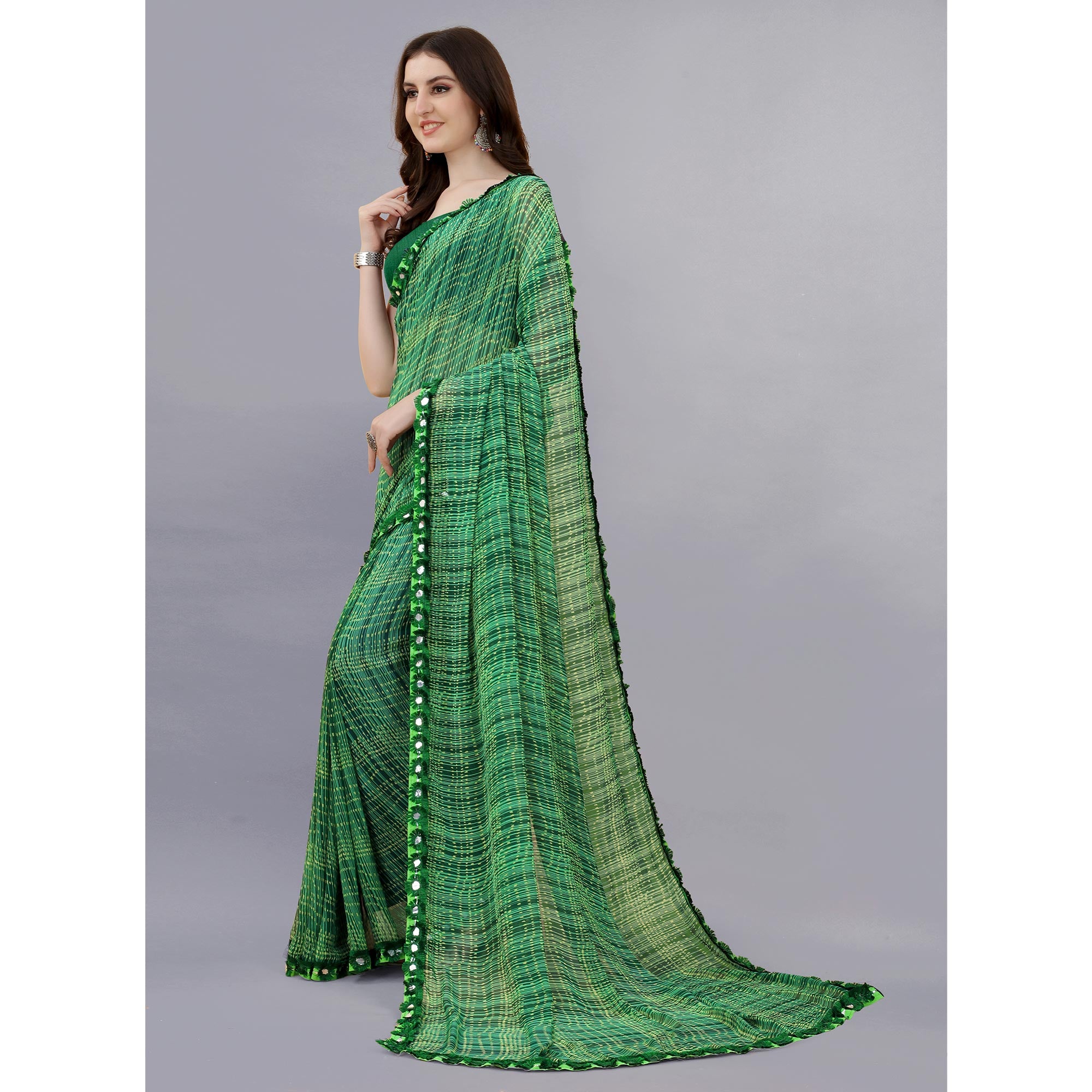 Green Floral Printed Georgette Saree