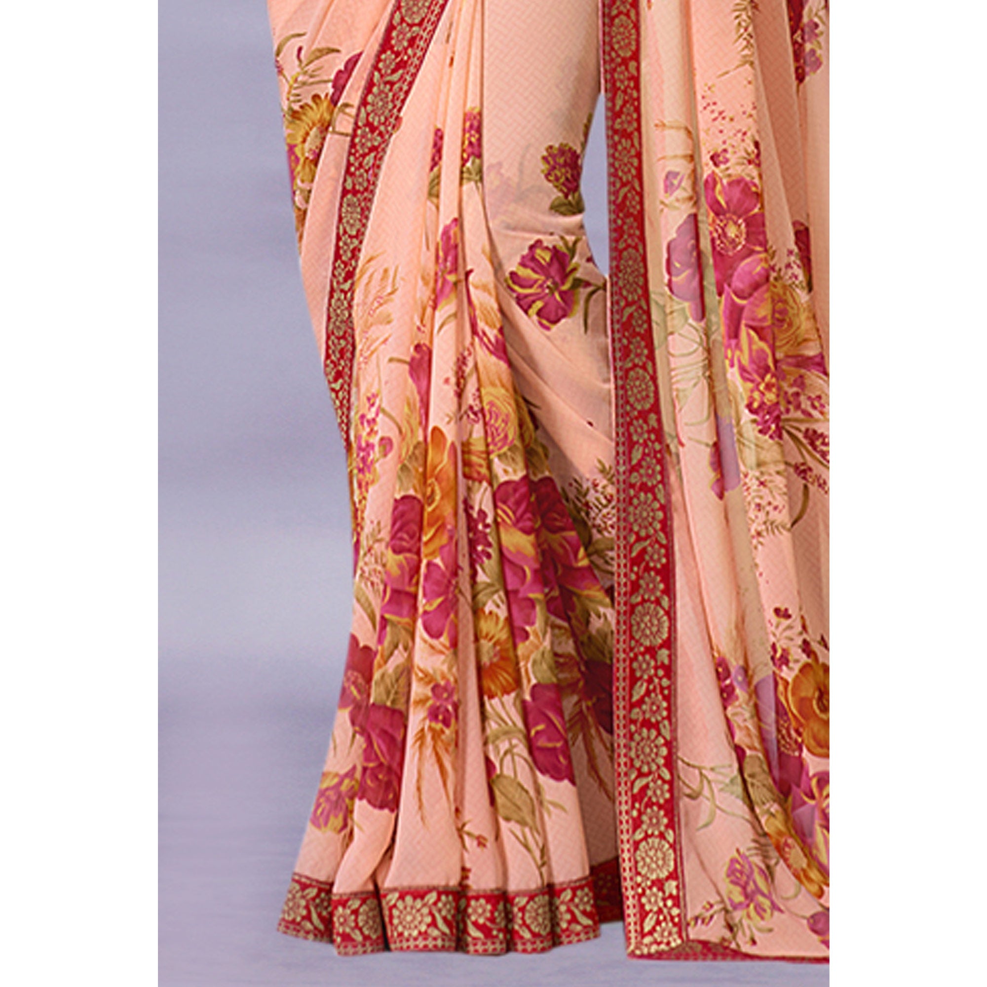 Peach Floral Printed Georgette Saree