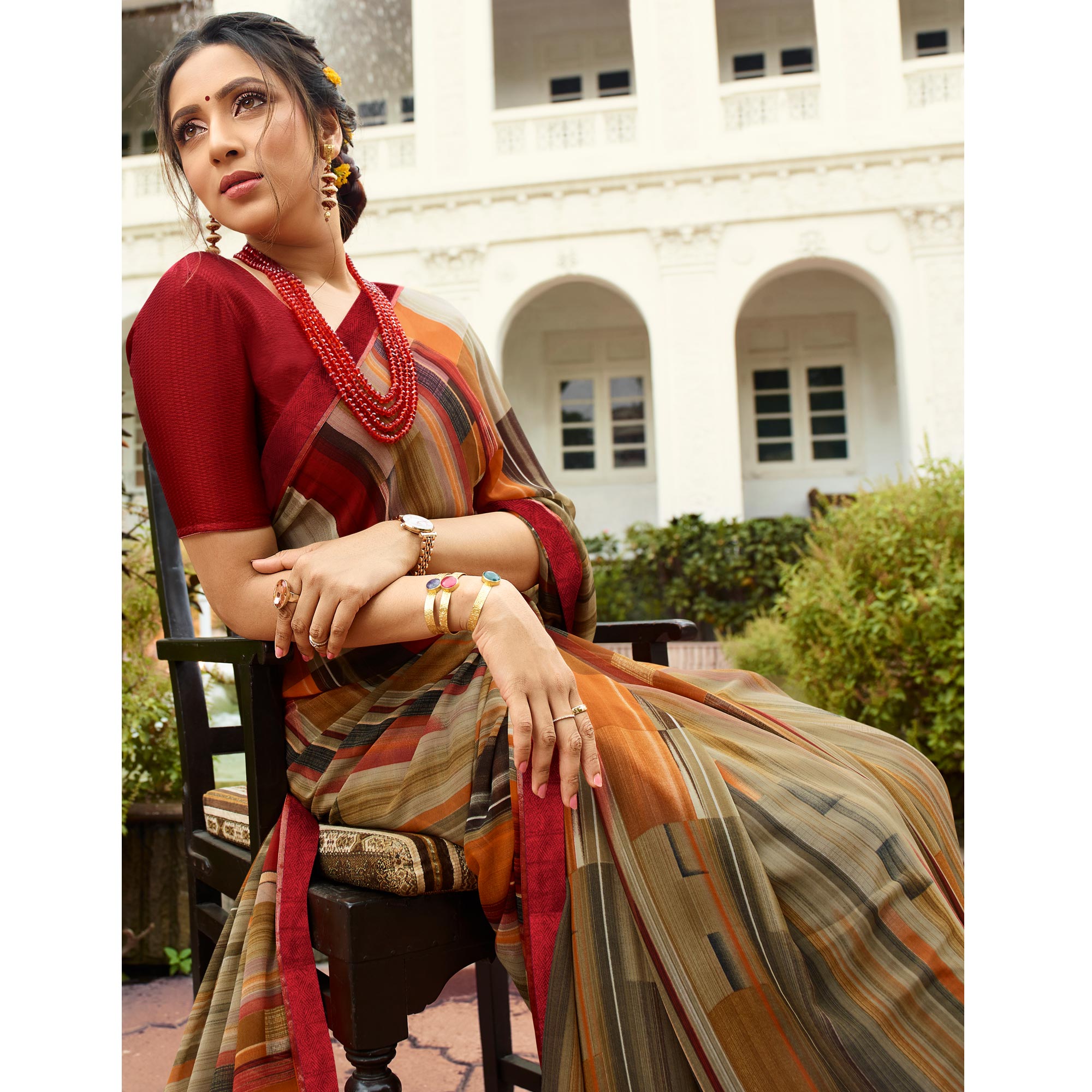 Multicolor Printed Georgette Saree