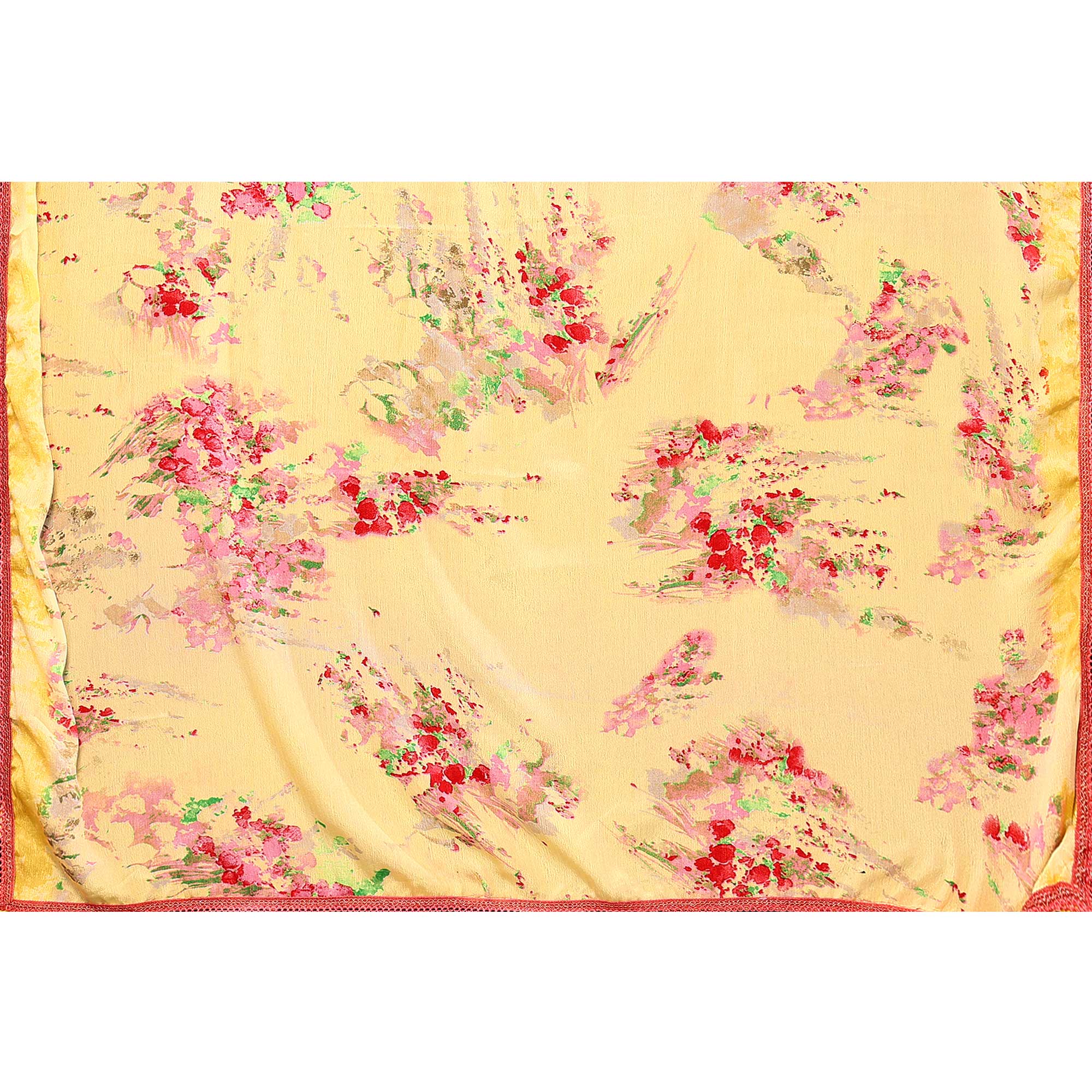 Yellow Printed Vichitra Silk Saree