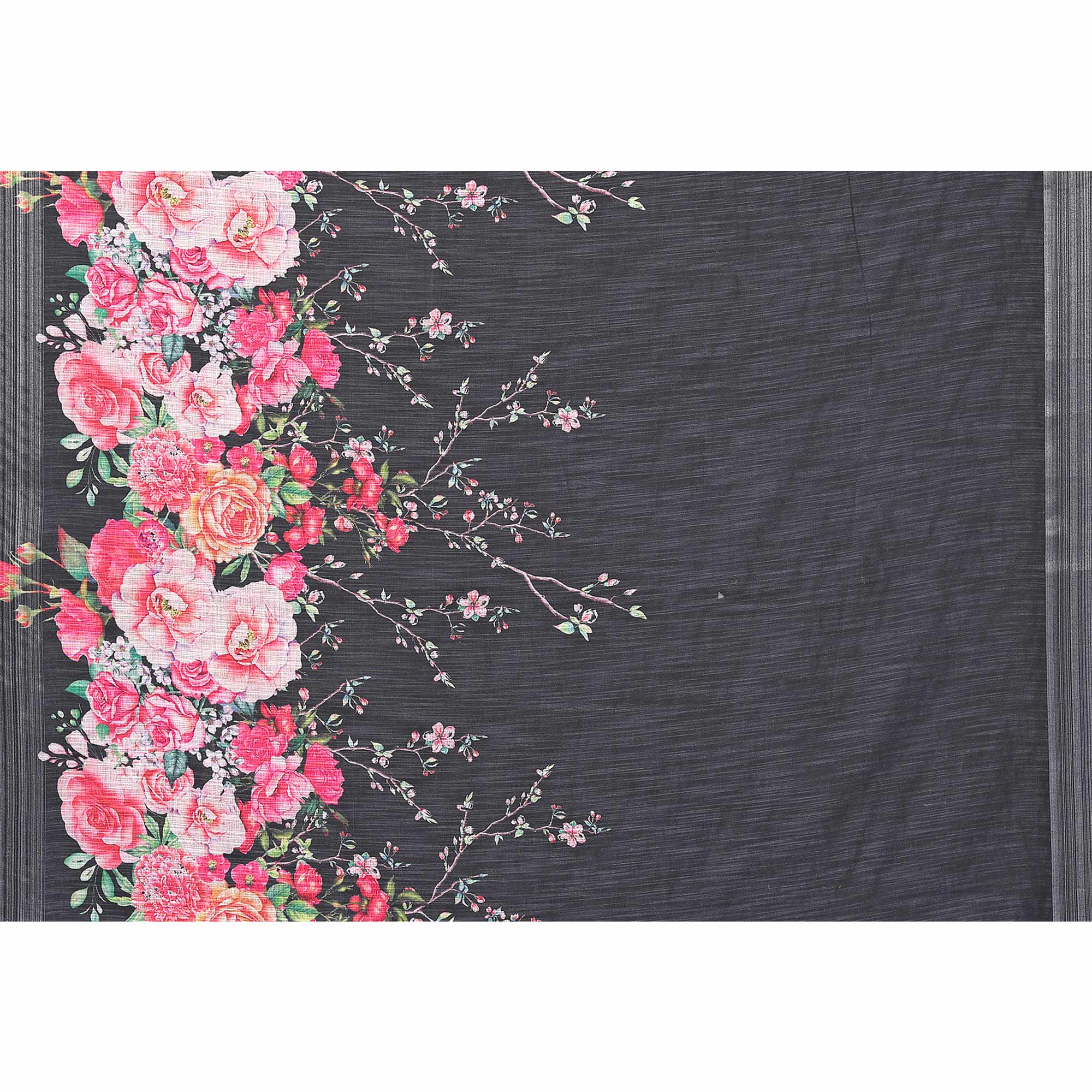 Grey & Pink Digital Floral Printed Linen Saree