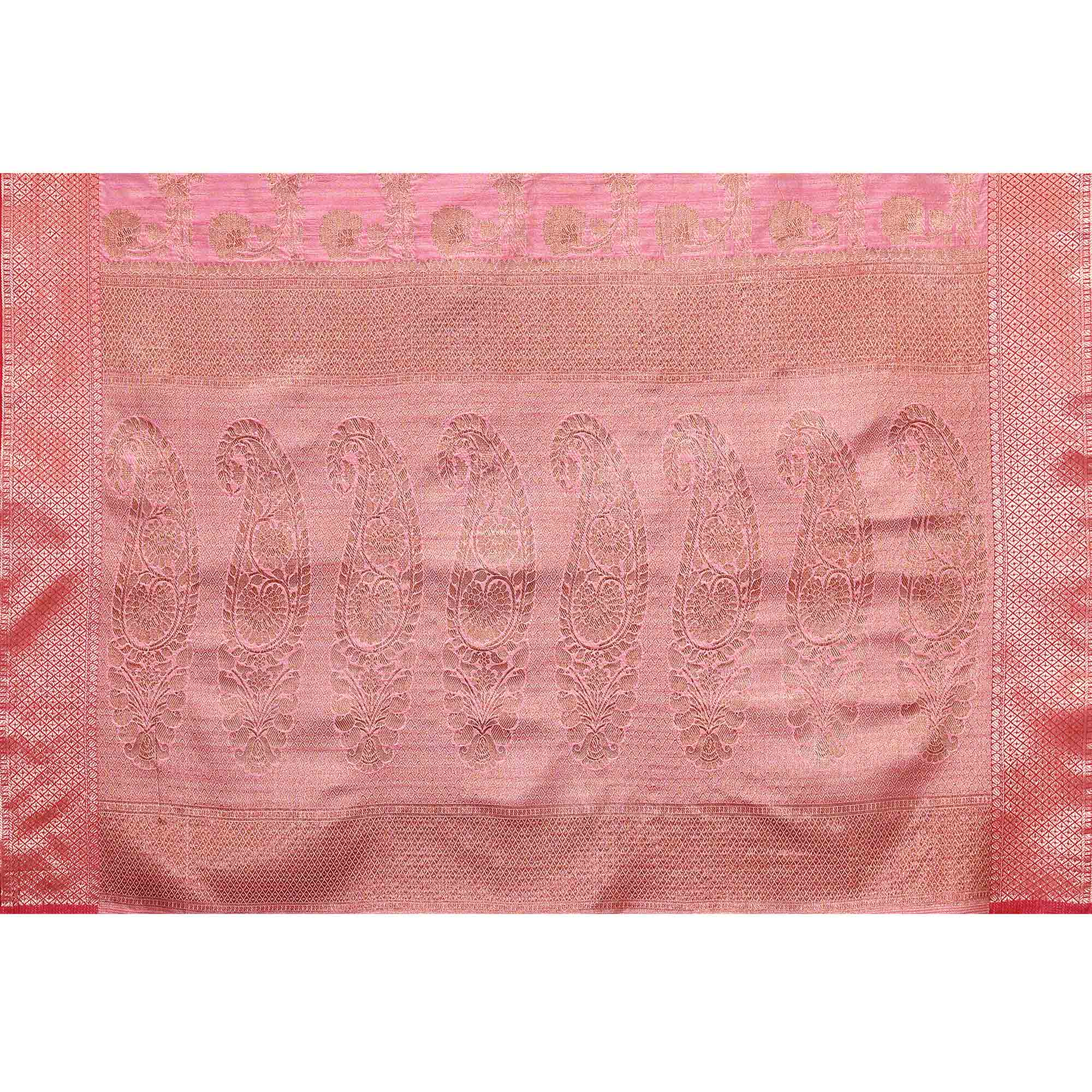Pink Floral Woven Banarasi Silk Saree