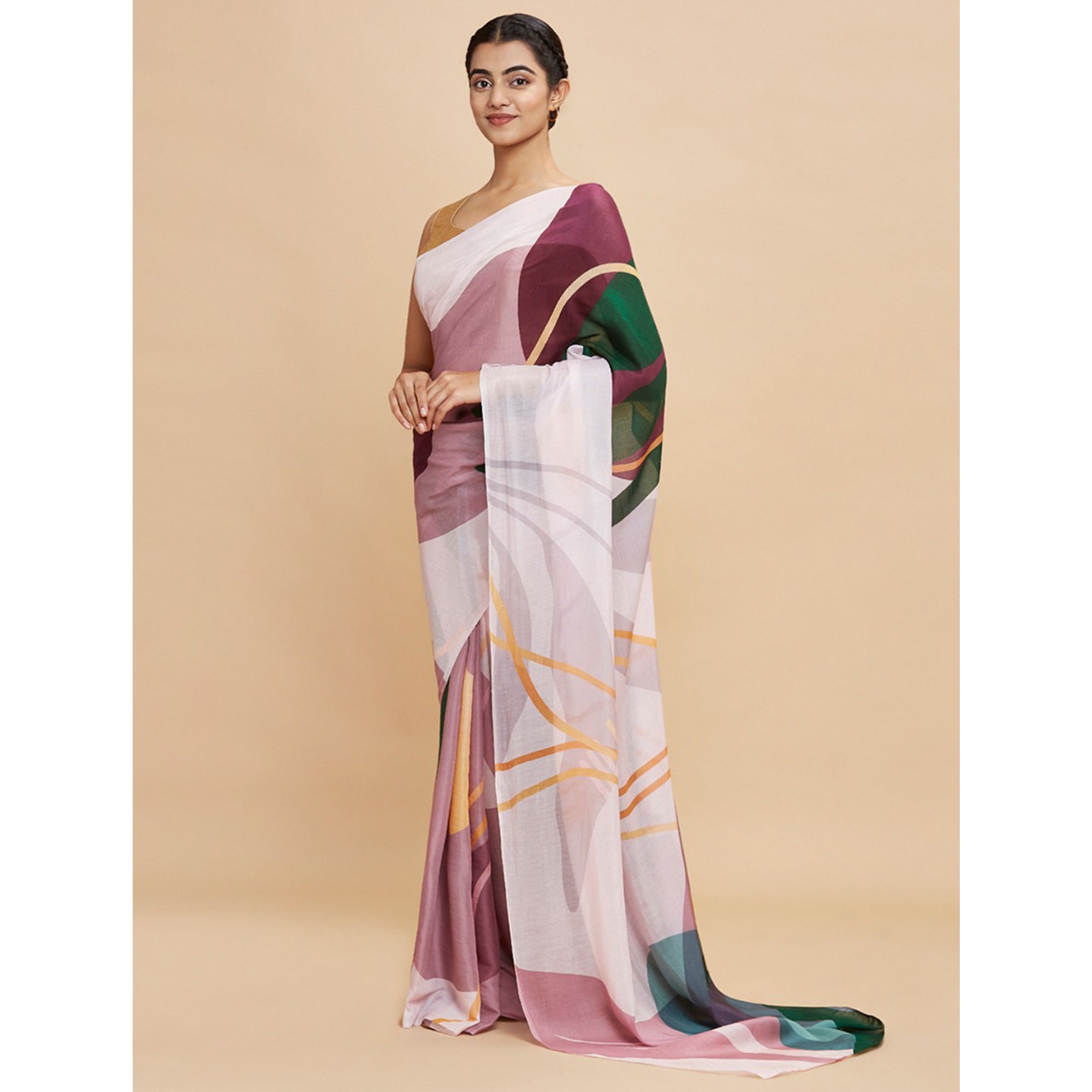 Light Pink Digital Printed Chinon Saree