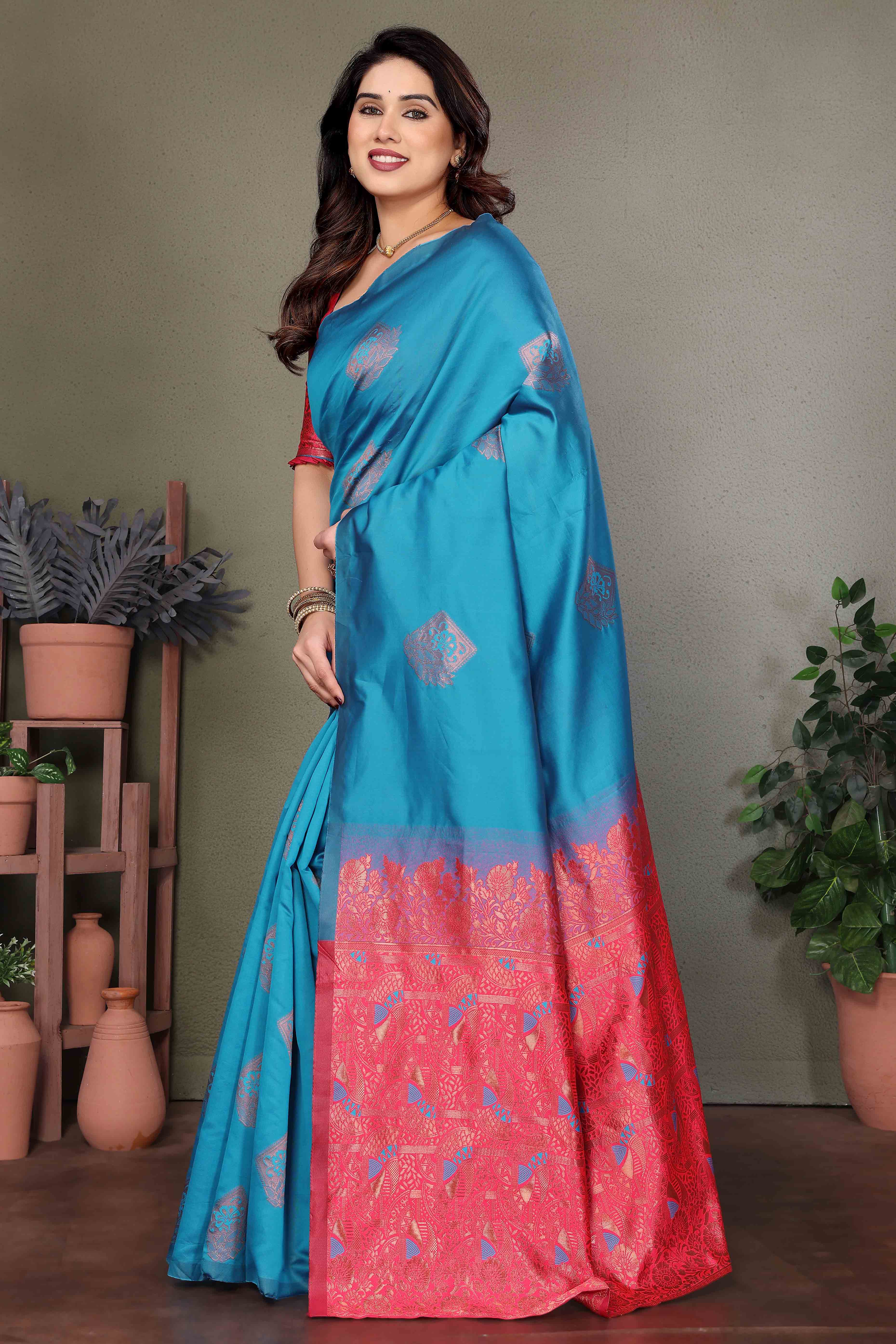 Blue Banarasi Silk Saree With Exquisite Floral Zari Weaving
