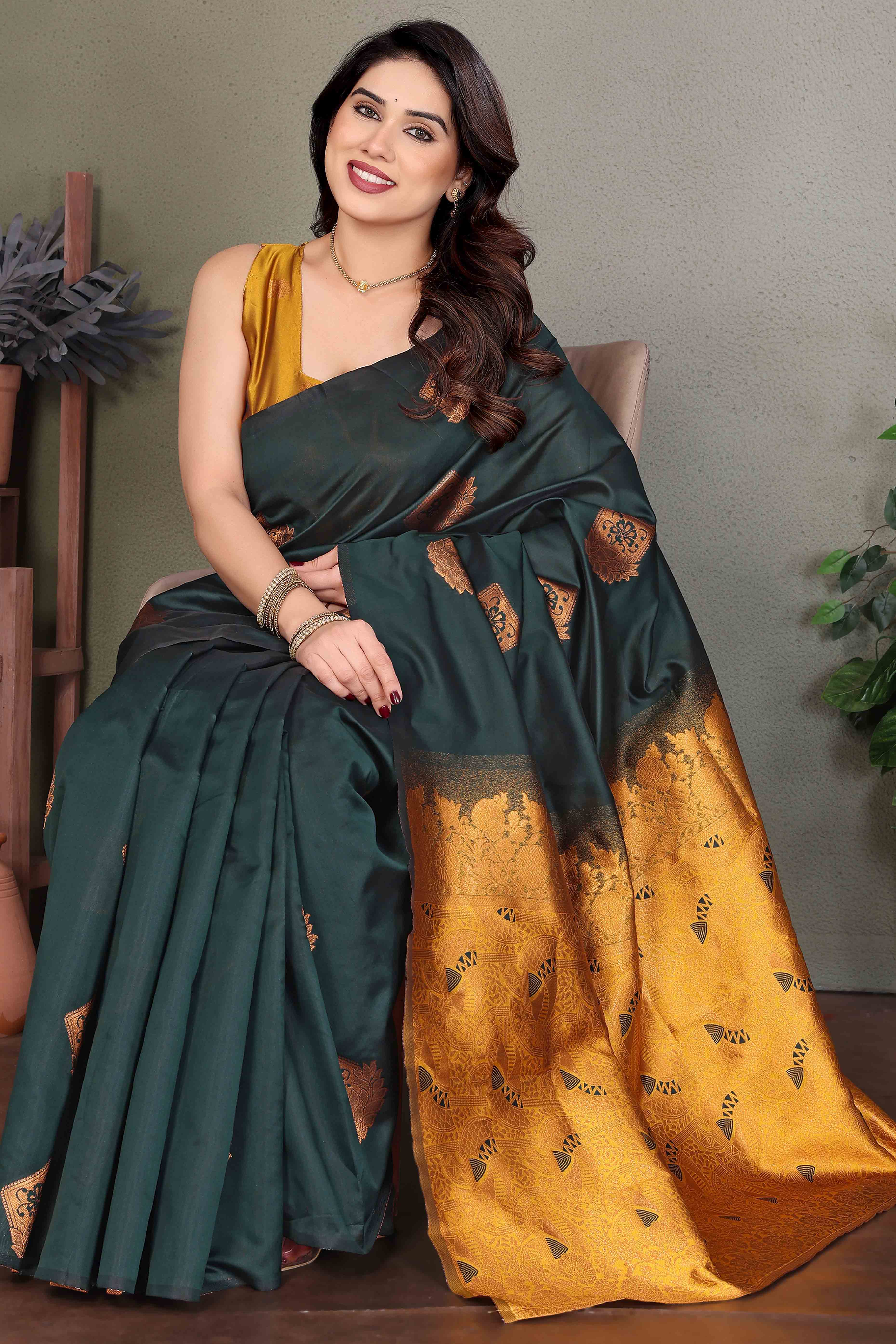 Green Banarasi Silk Saree With Exquisite Floral Zari Weaving