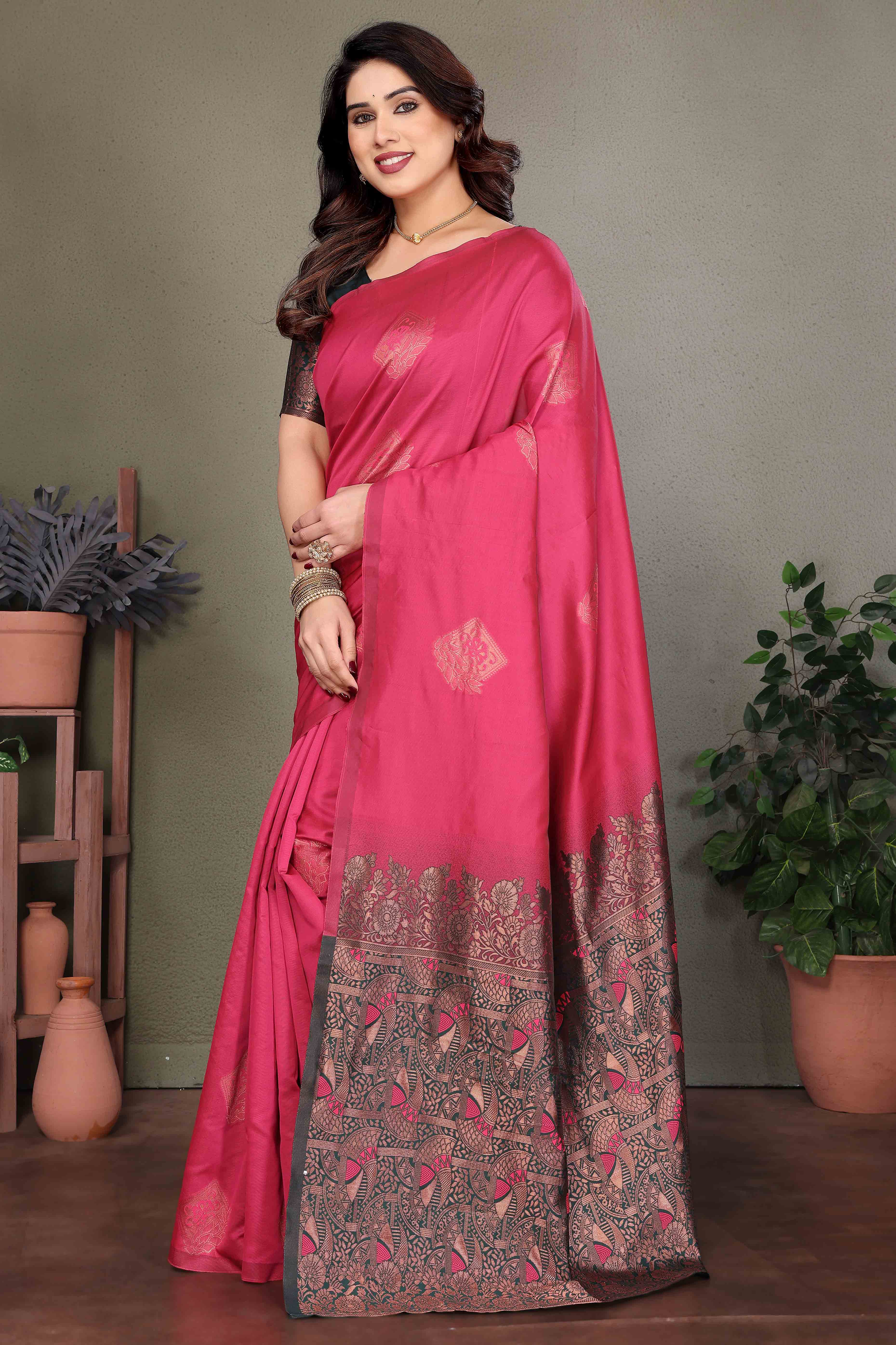 Pink Banarasi Silk Saree With Exquisite Floral Zari Weaving