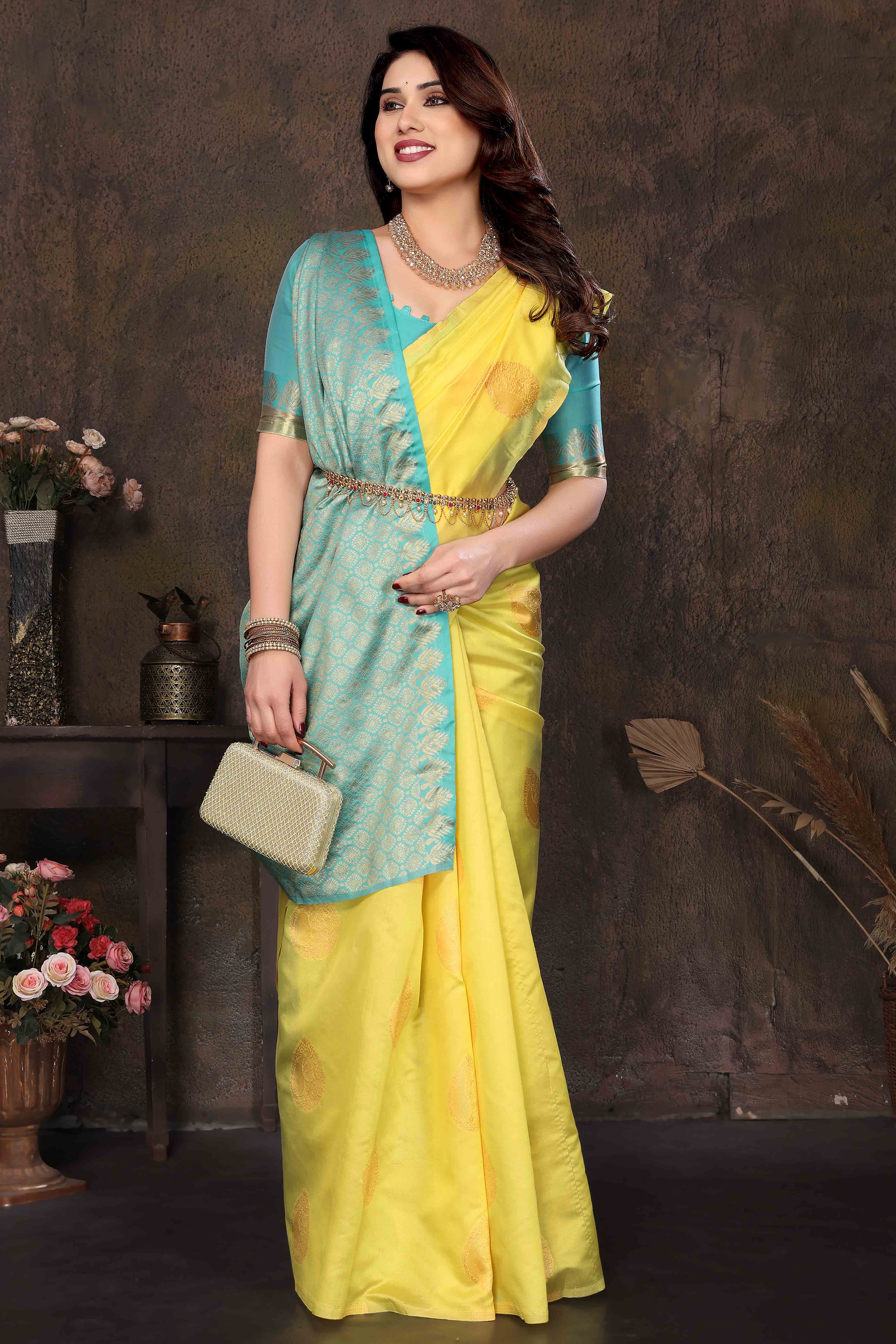 Lemon Yellow Banarasi Silk Saree With Intricate Zari Weaving