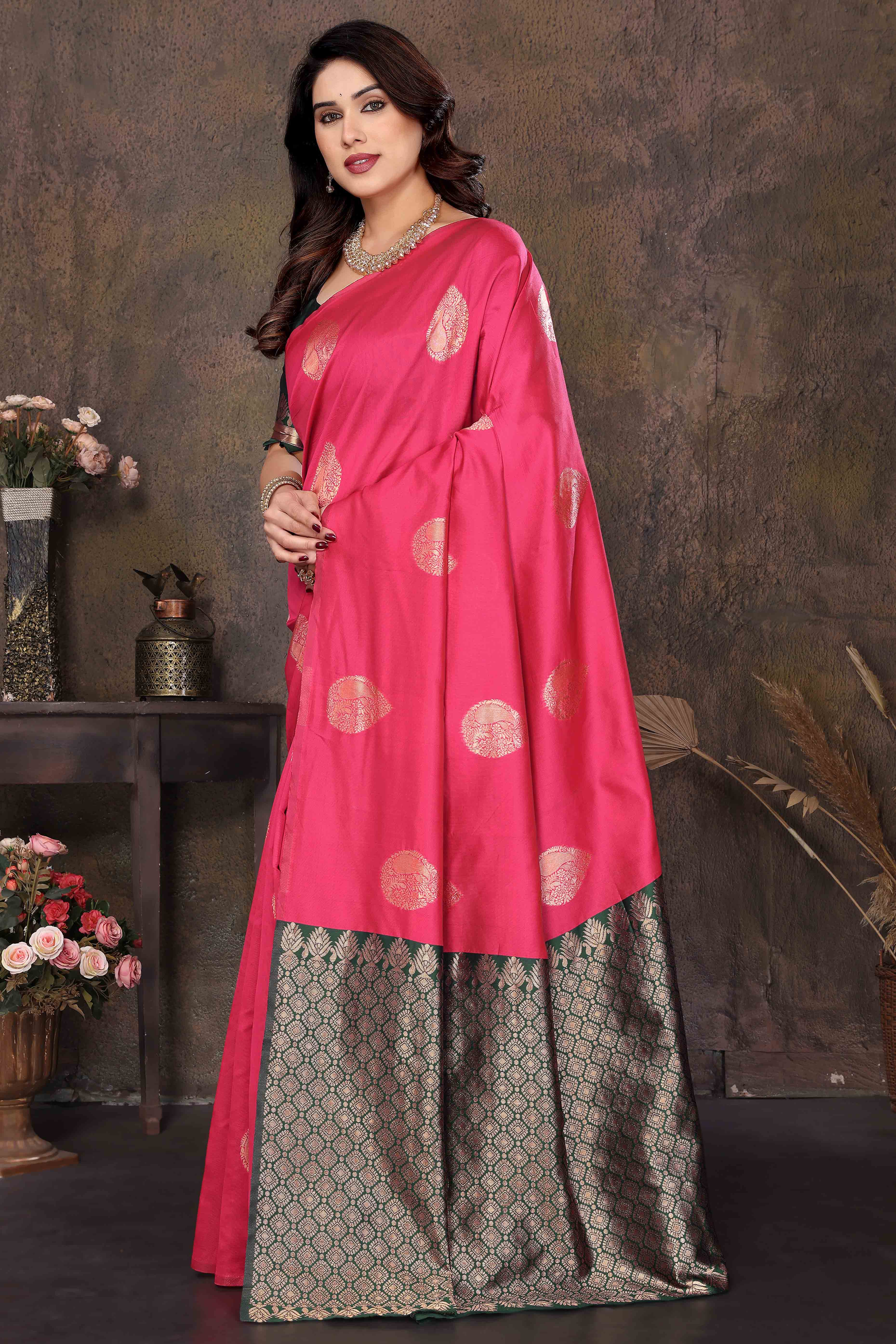 Pink Banarasi Silk Saree With Intricate Zari Weaving