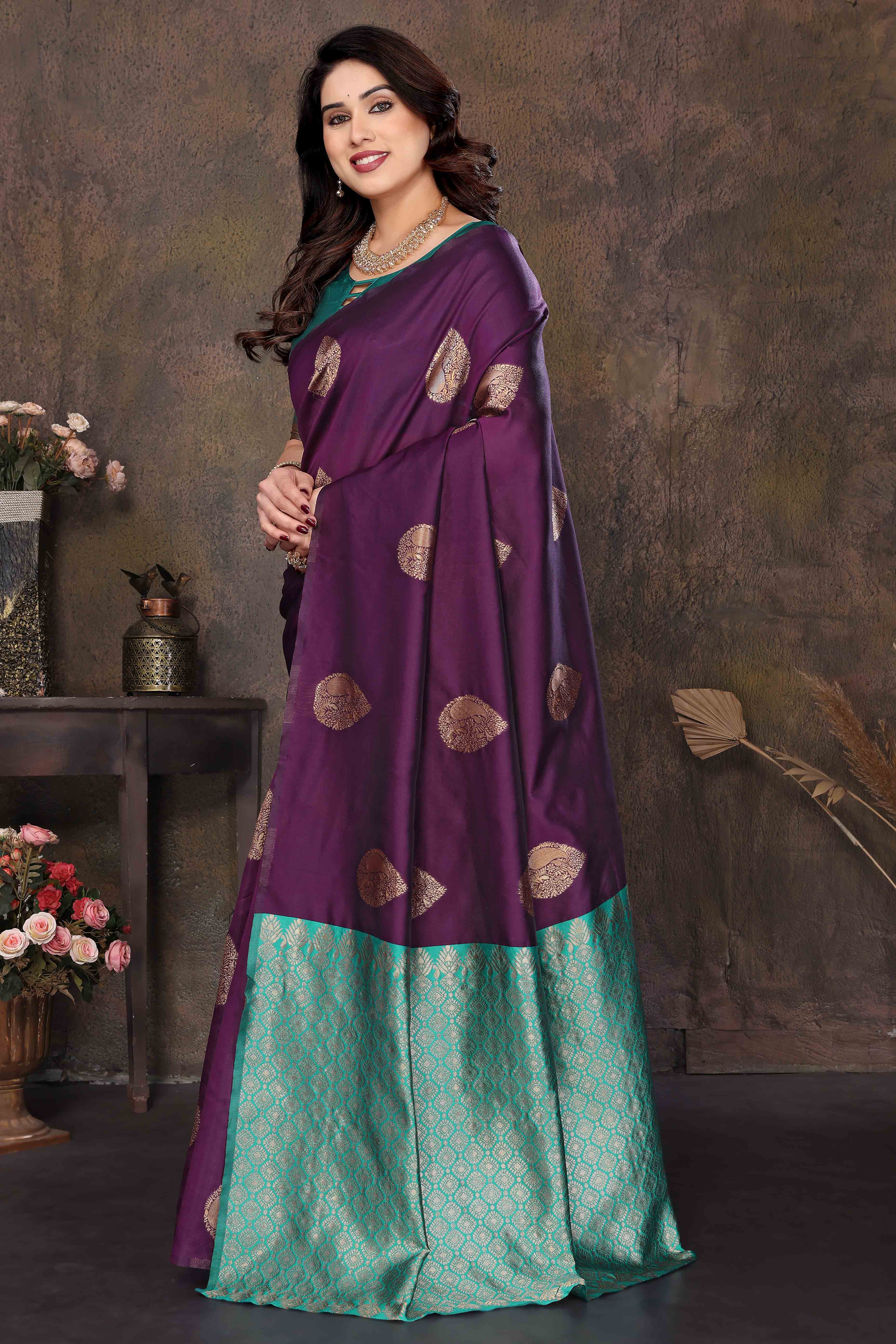 Purple Banarasi Silk Saree With Intricate Zari Weaving