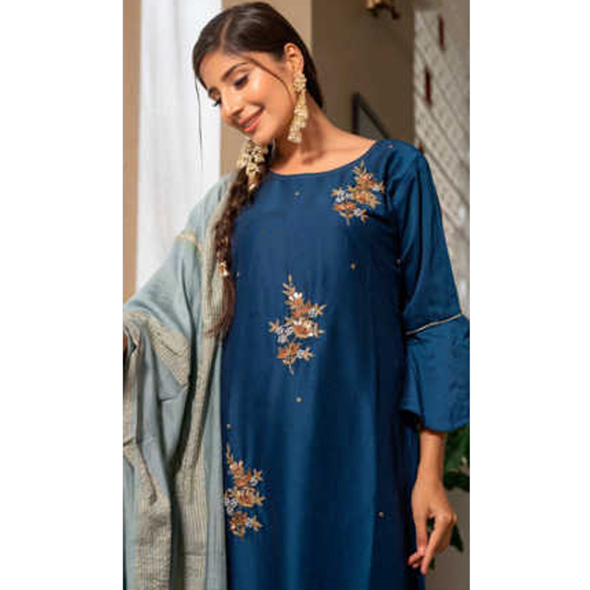 Blue Handwork Chiffon Suit