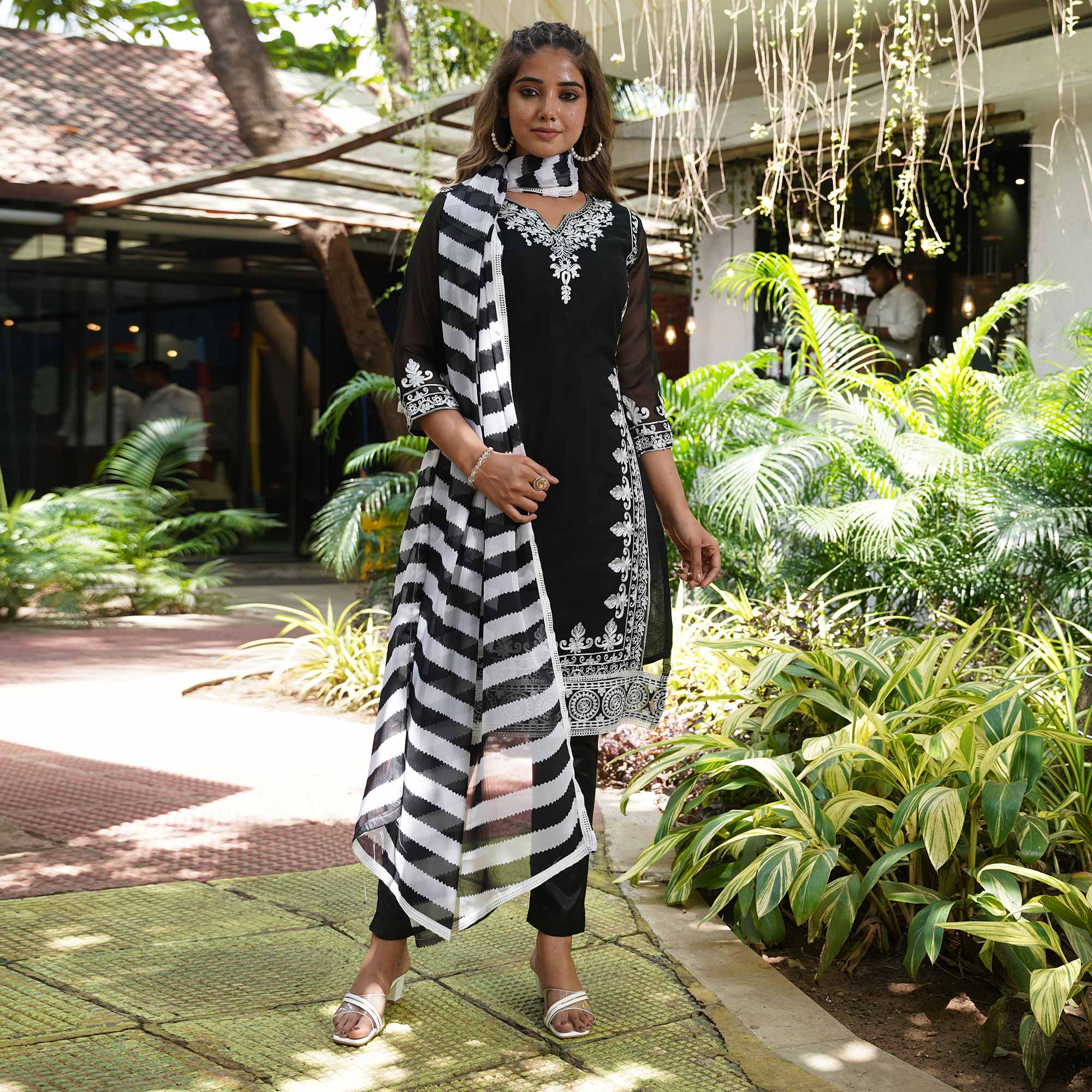 Black Lucknowi Embroidered Georgette Salwar Suit