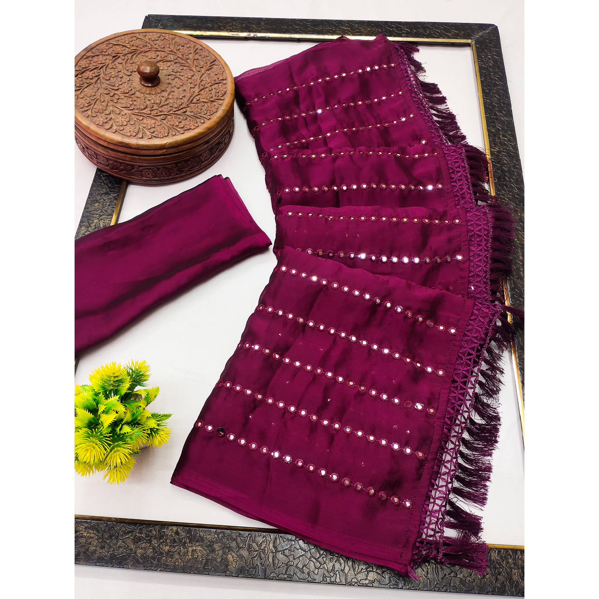 Wine Embroidered Art Silk Saree