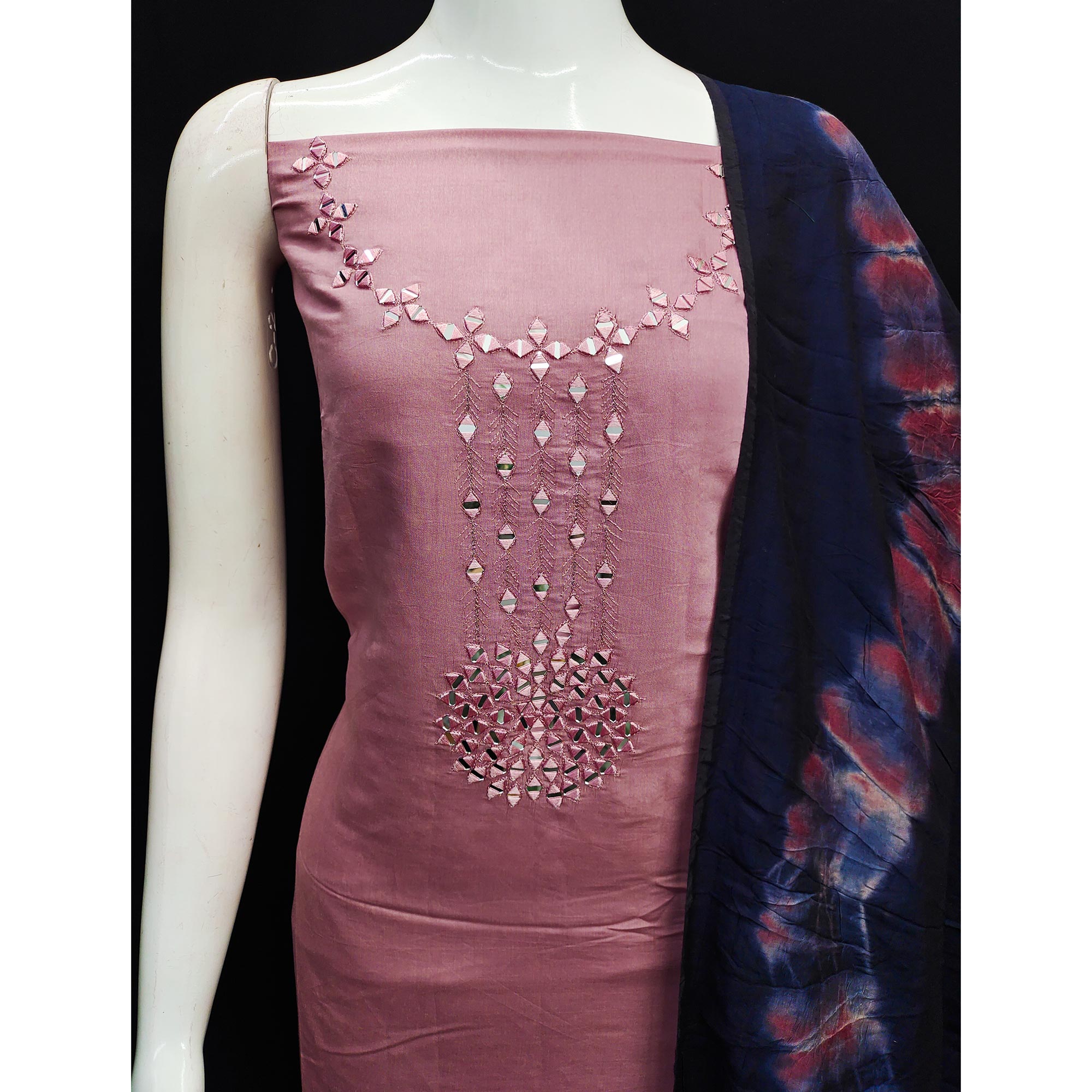 Mauve Embroidered Viscose Dress Material