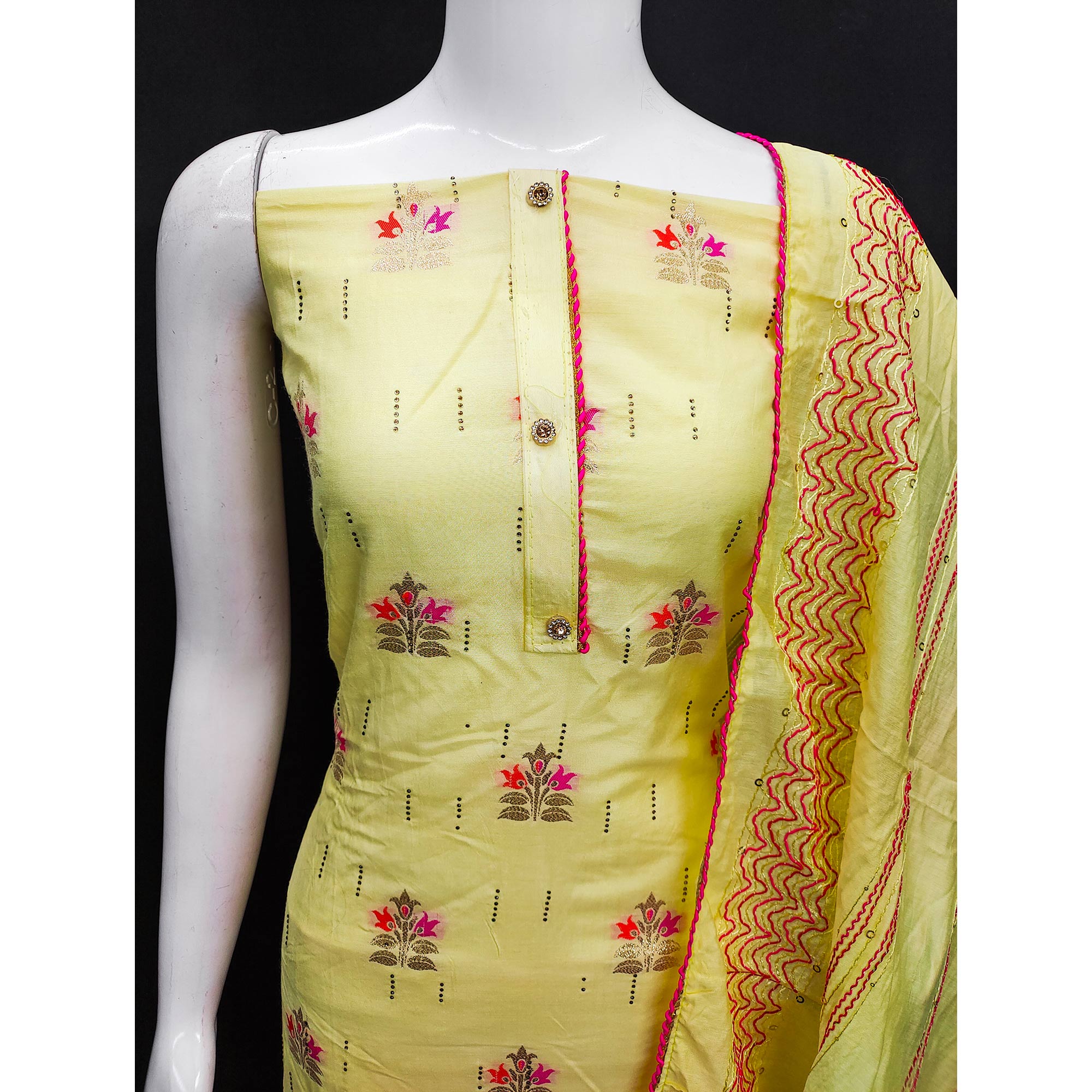 Yellow Woven Banarasi Silk Dress Material