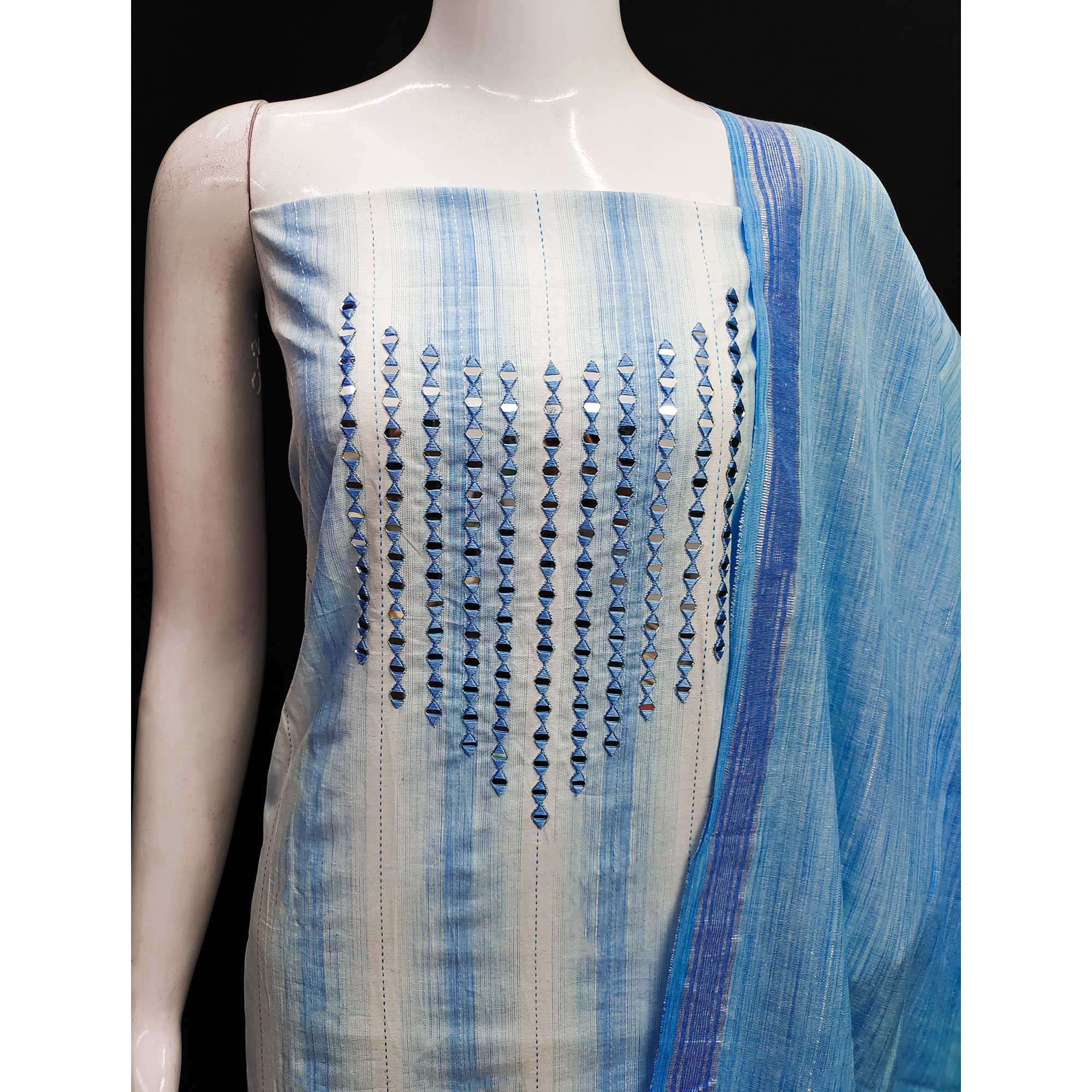 Blue Embroidered Pure Cotton Dress Material