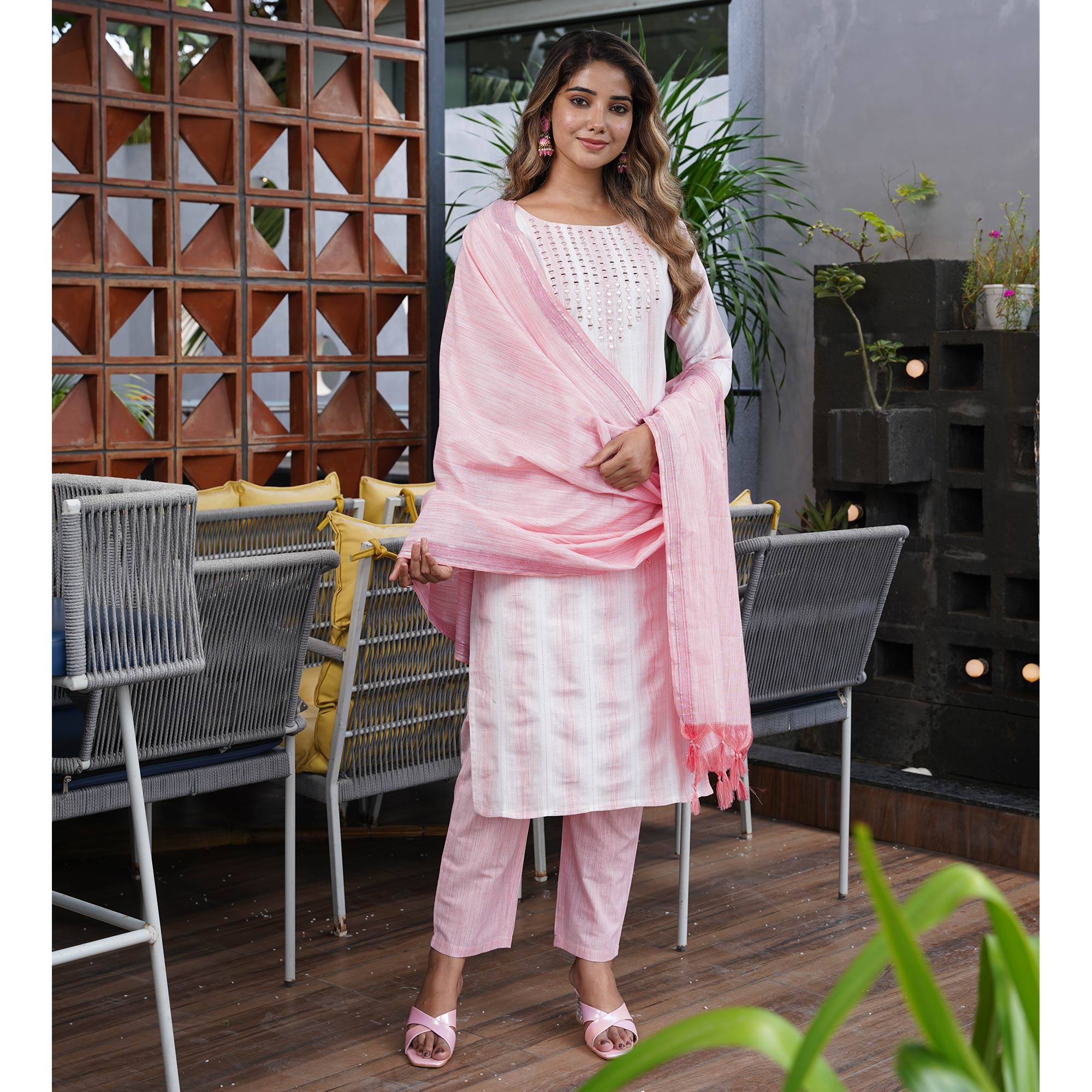 Peach Embroidered Pure Cotton Salwar Suit
