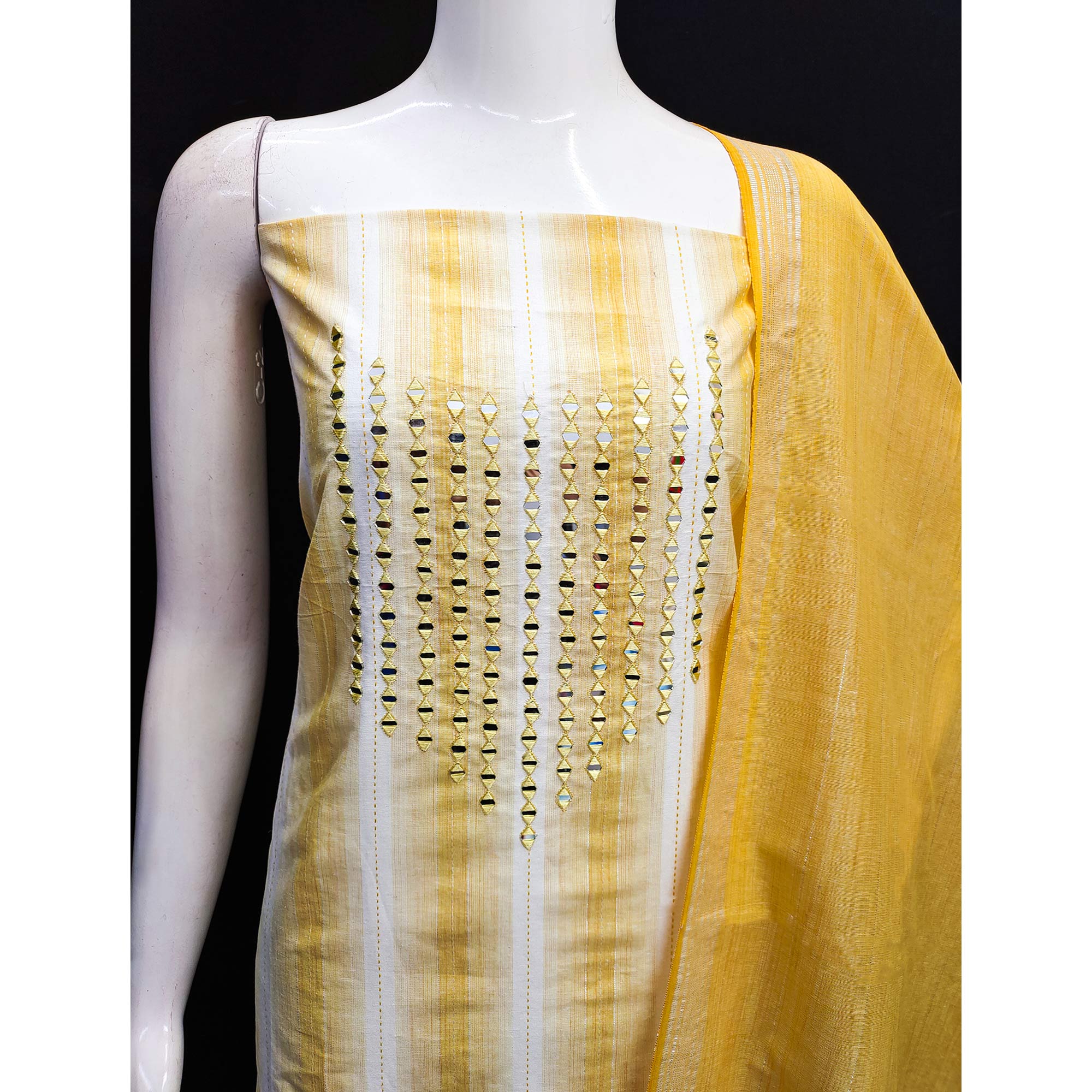 Yellow Embroidered Pure Cotton Dress Material