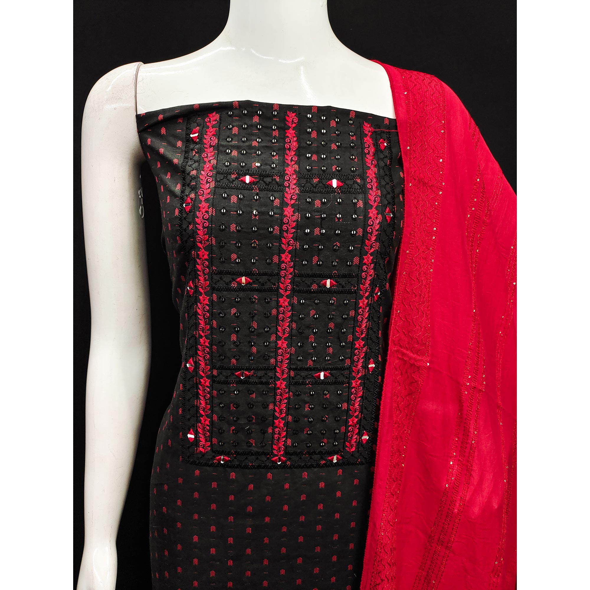 Black Woven Pure Cotton Dress Material