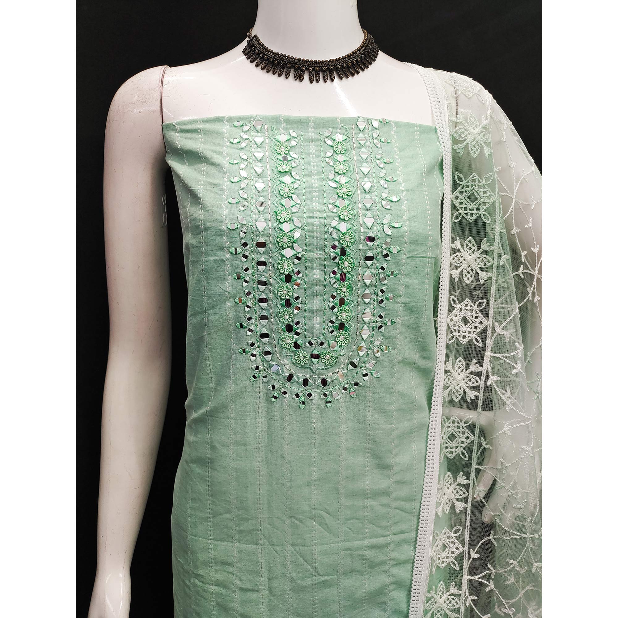 Green Woven Pure Cotton Dress Material