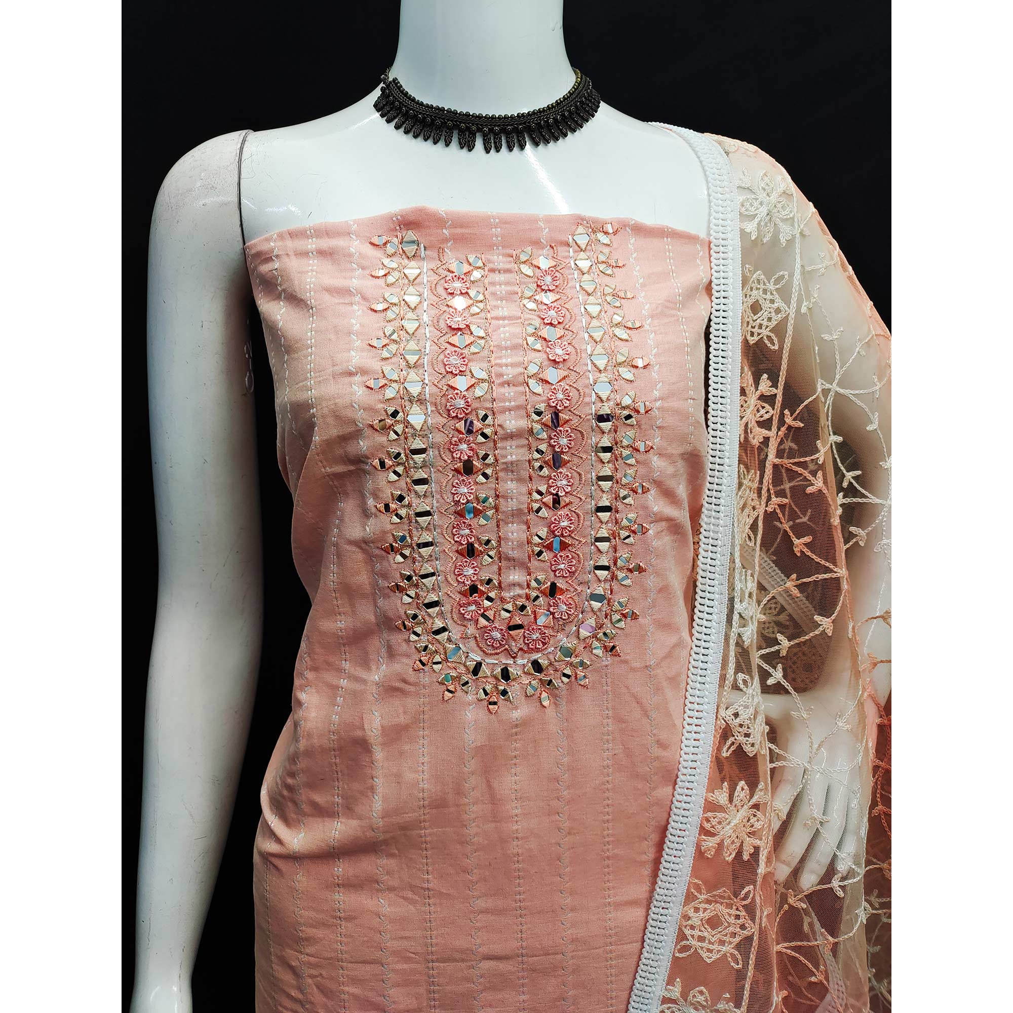 Peach Woven Pure Cotton Dress Material