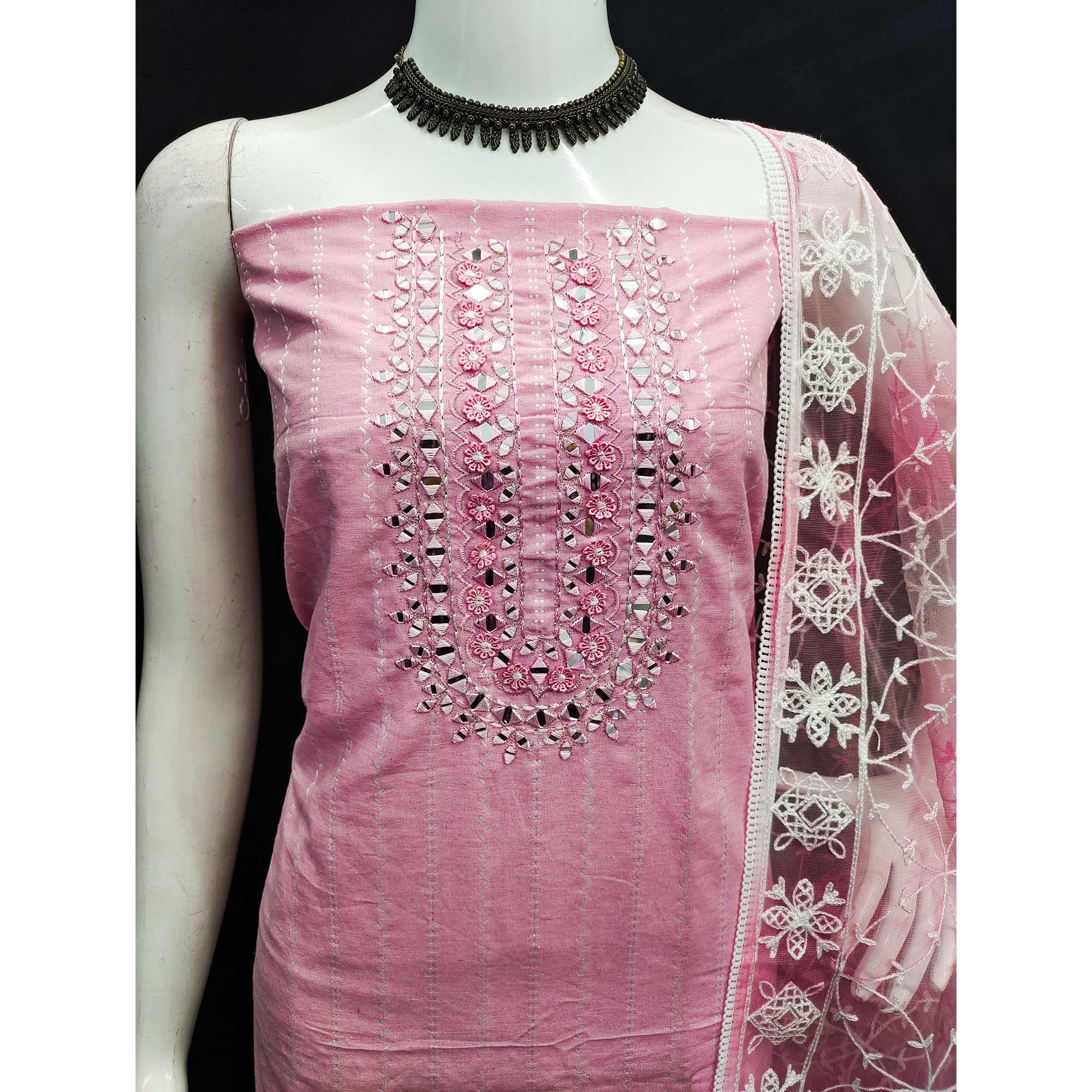 Pink Woven Pure Cotton Dress Material