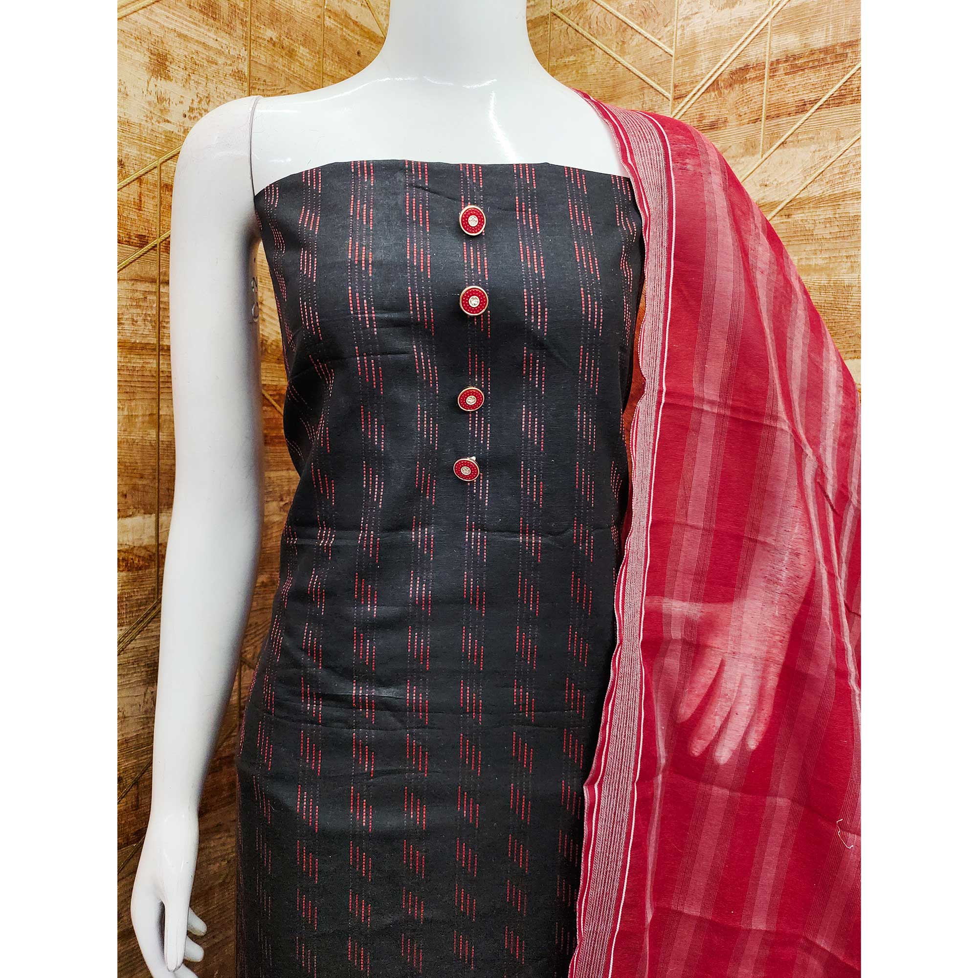 Black Woven Pure Cotton Dress Material