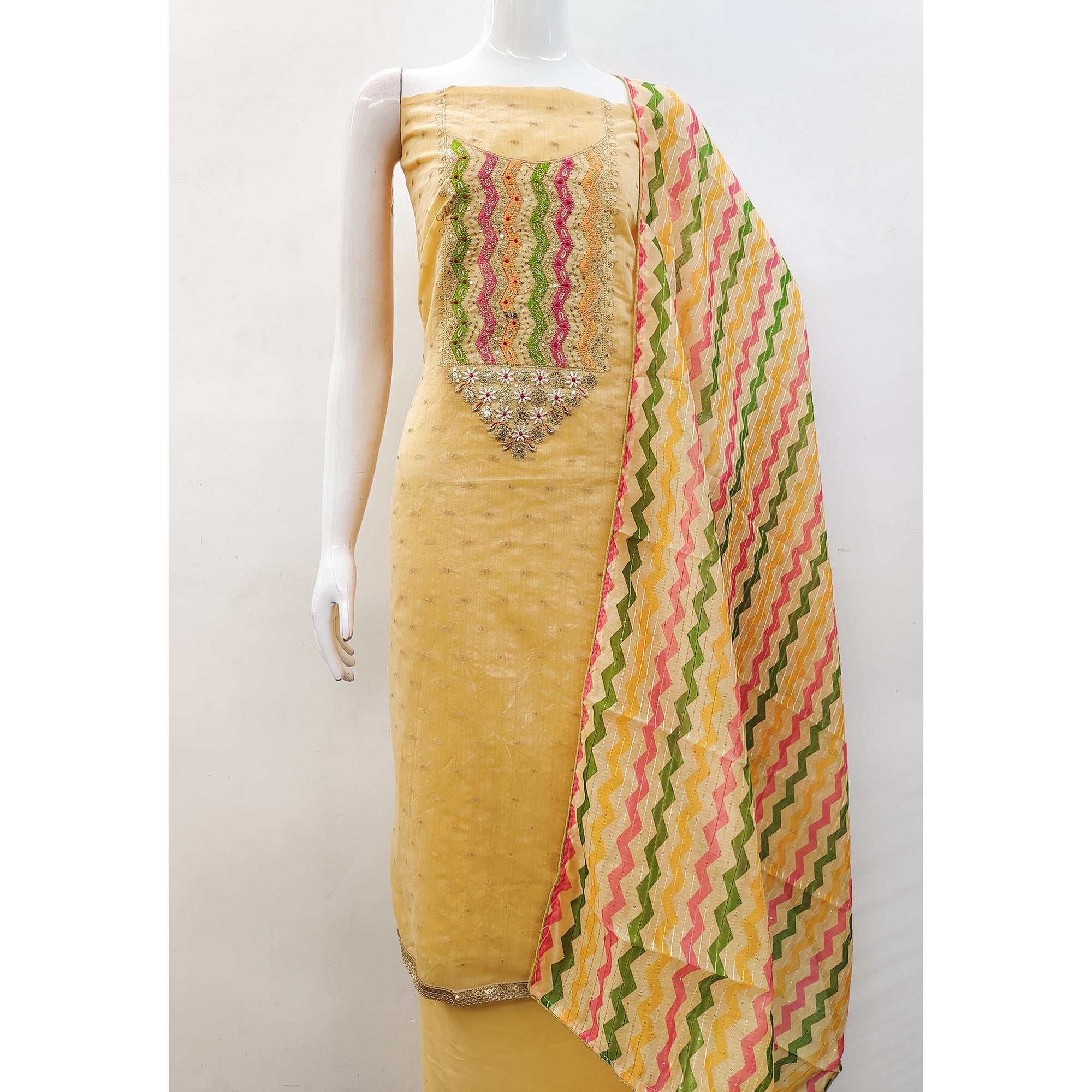 Yellow Woven Chanderi Dress Material