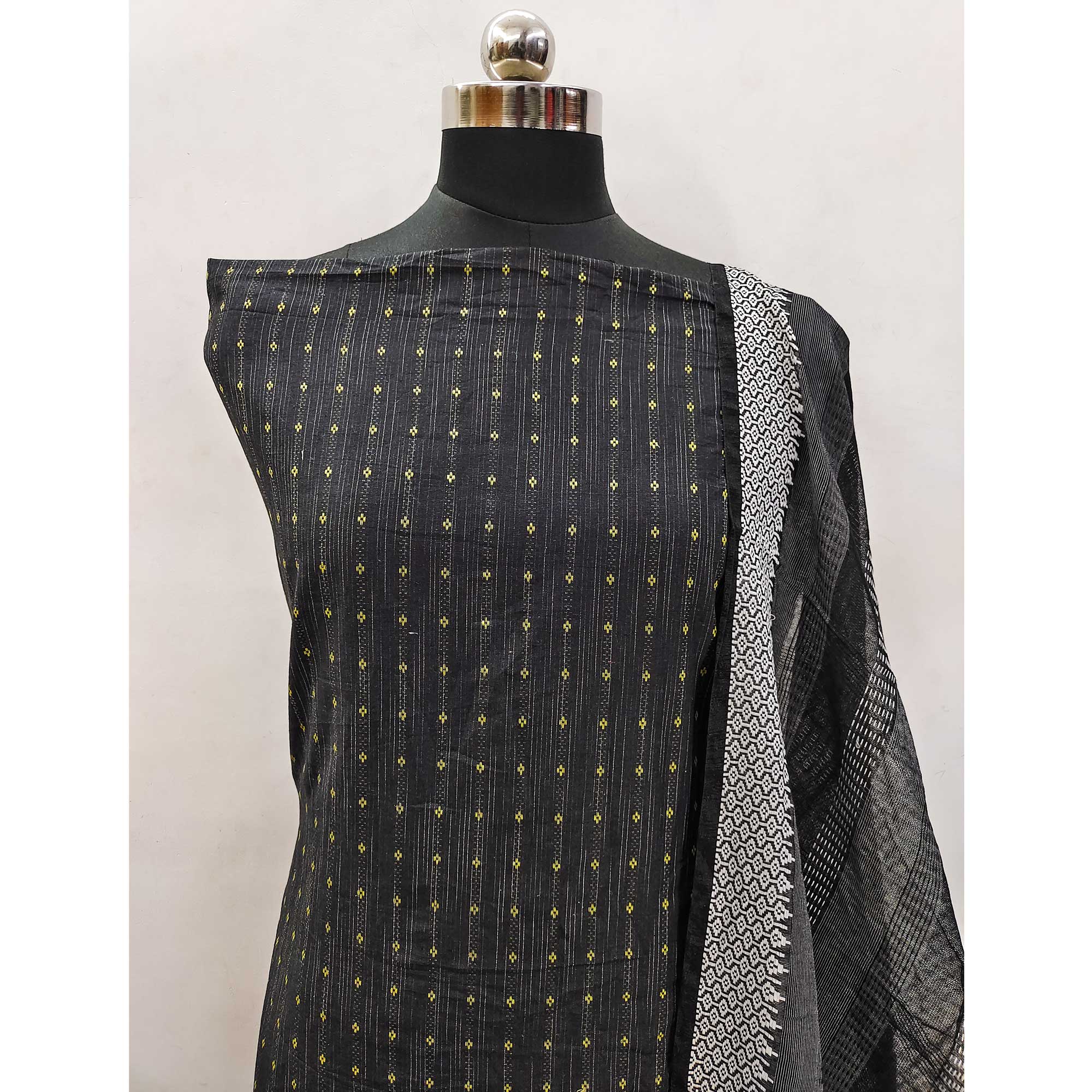 Black Woven Pure Cotton Dress Material