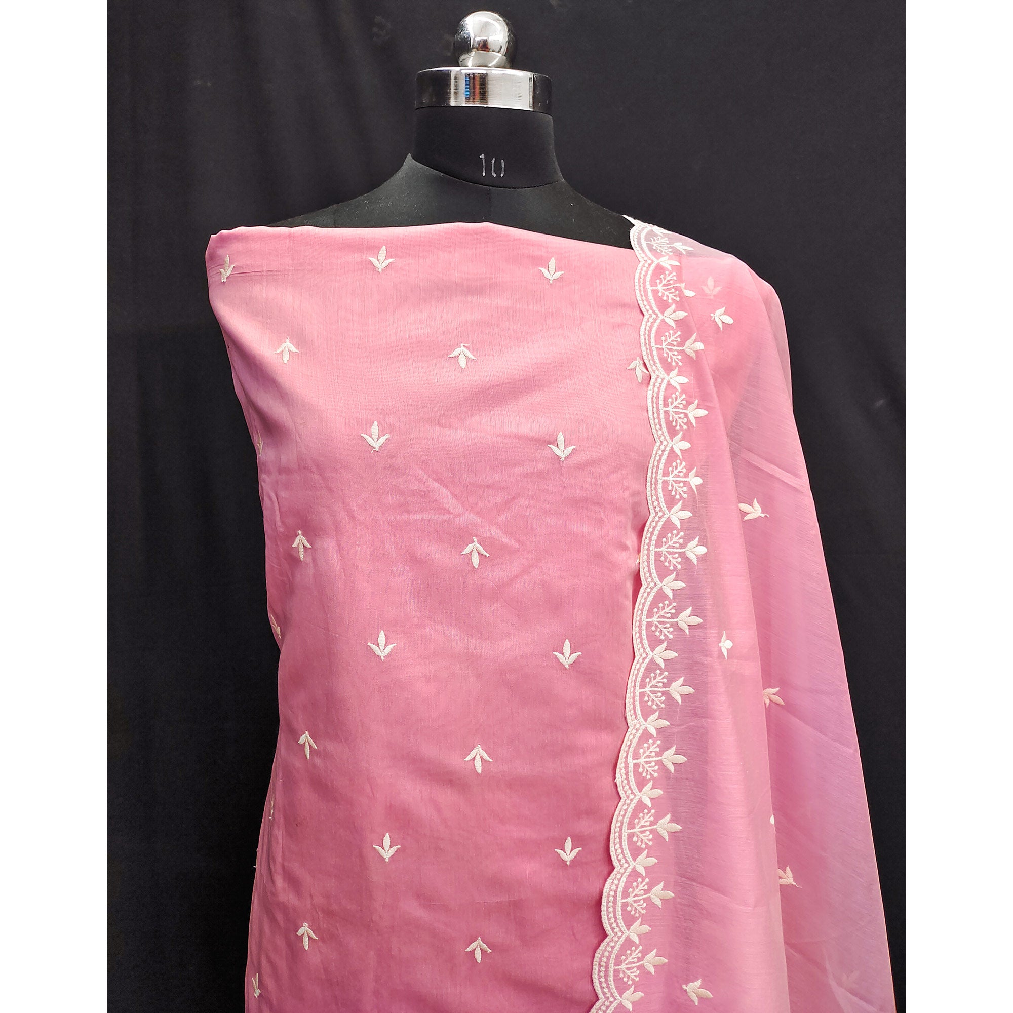 Pink Embroidered Chanderi Dress Material