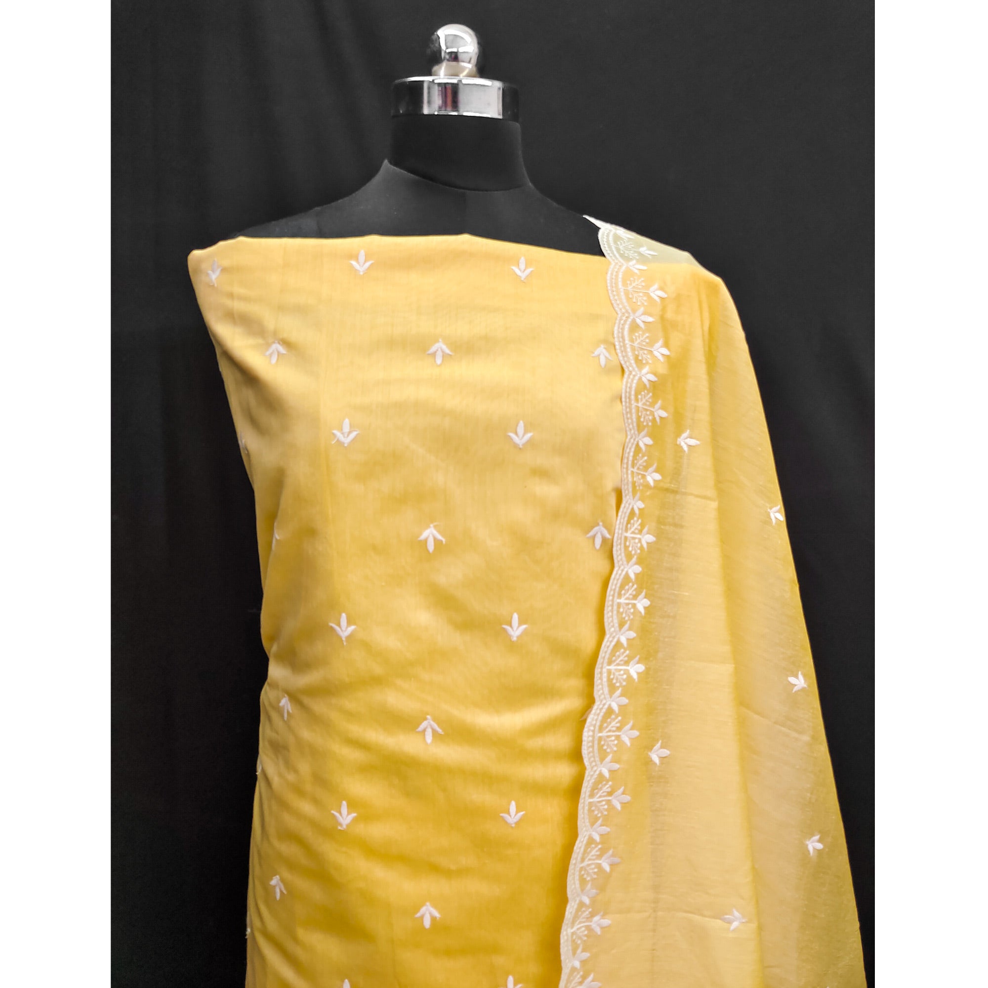 Yellow Embroidered Chanderi Dress Material