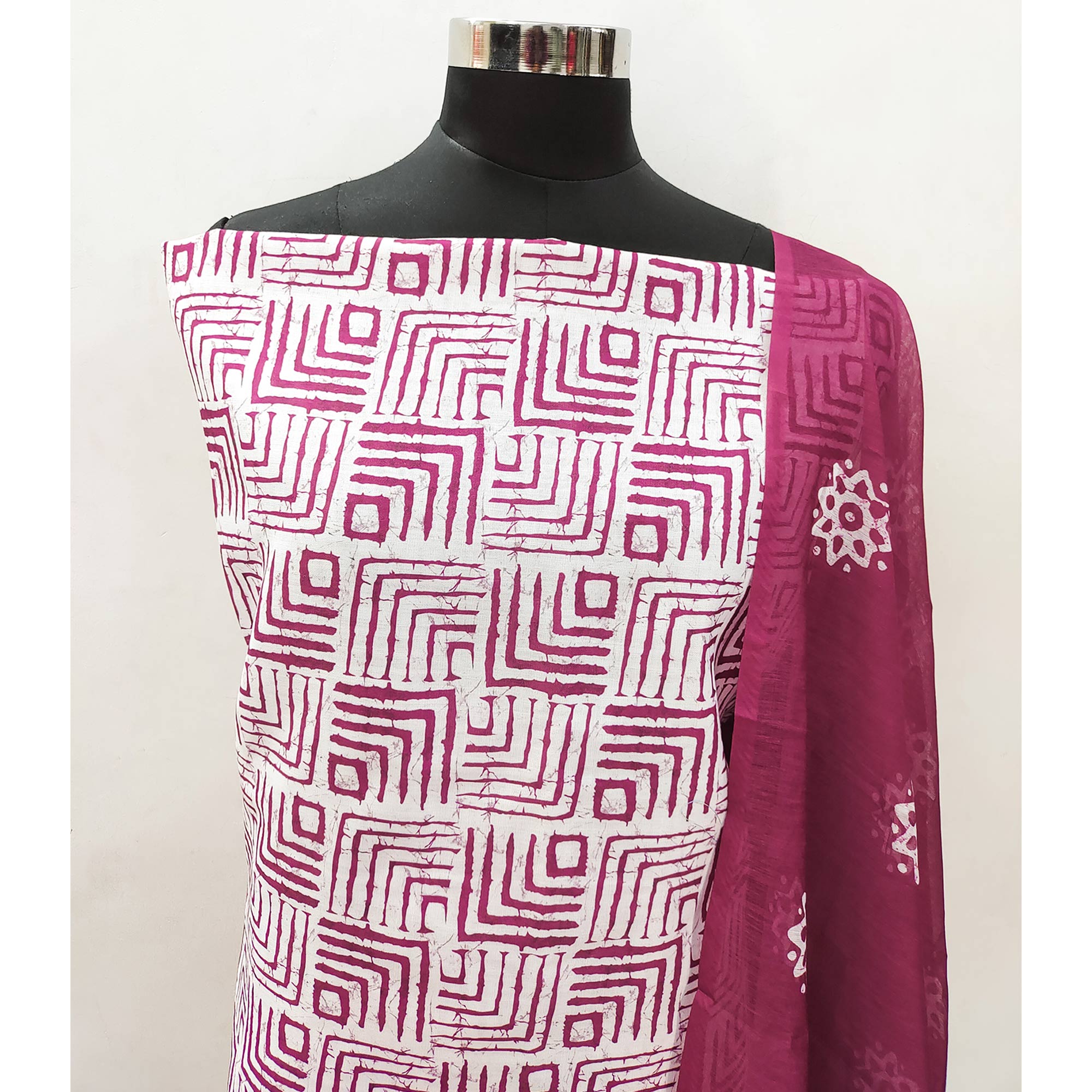 Pink Geometric Printed Pure Cotton Dress Material