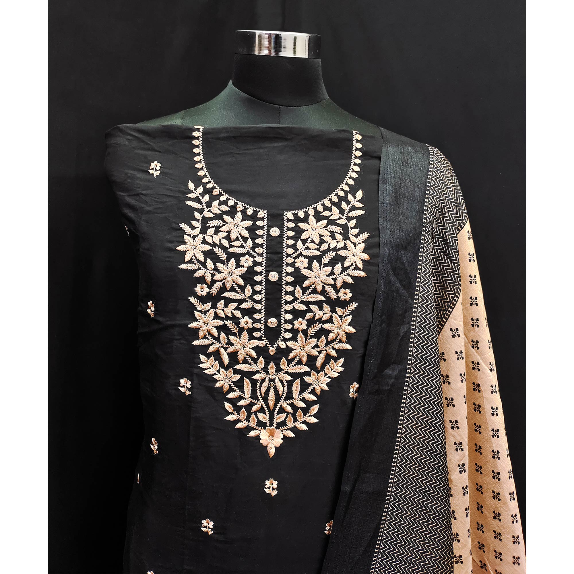 Black Embroidered Viscose Dress Material