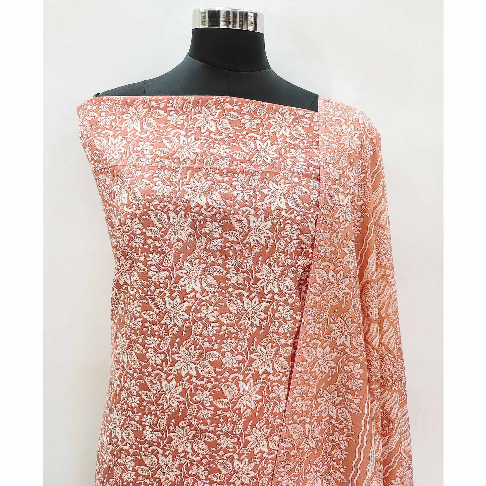 Peach Floral Printed Pure Cotton Dress Material