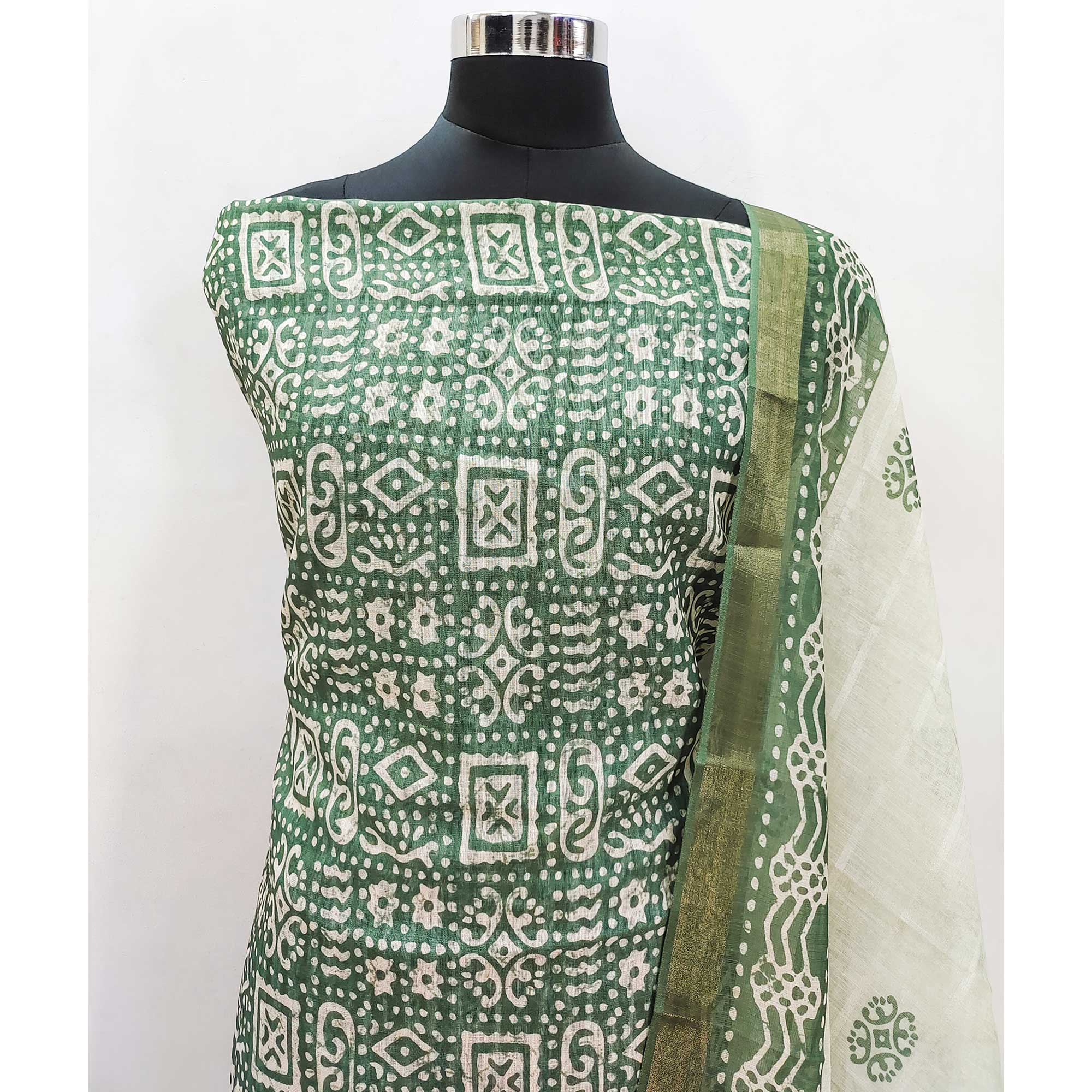 Green Printed Pure Cotton Dress Material