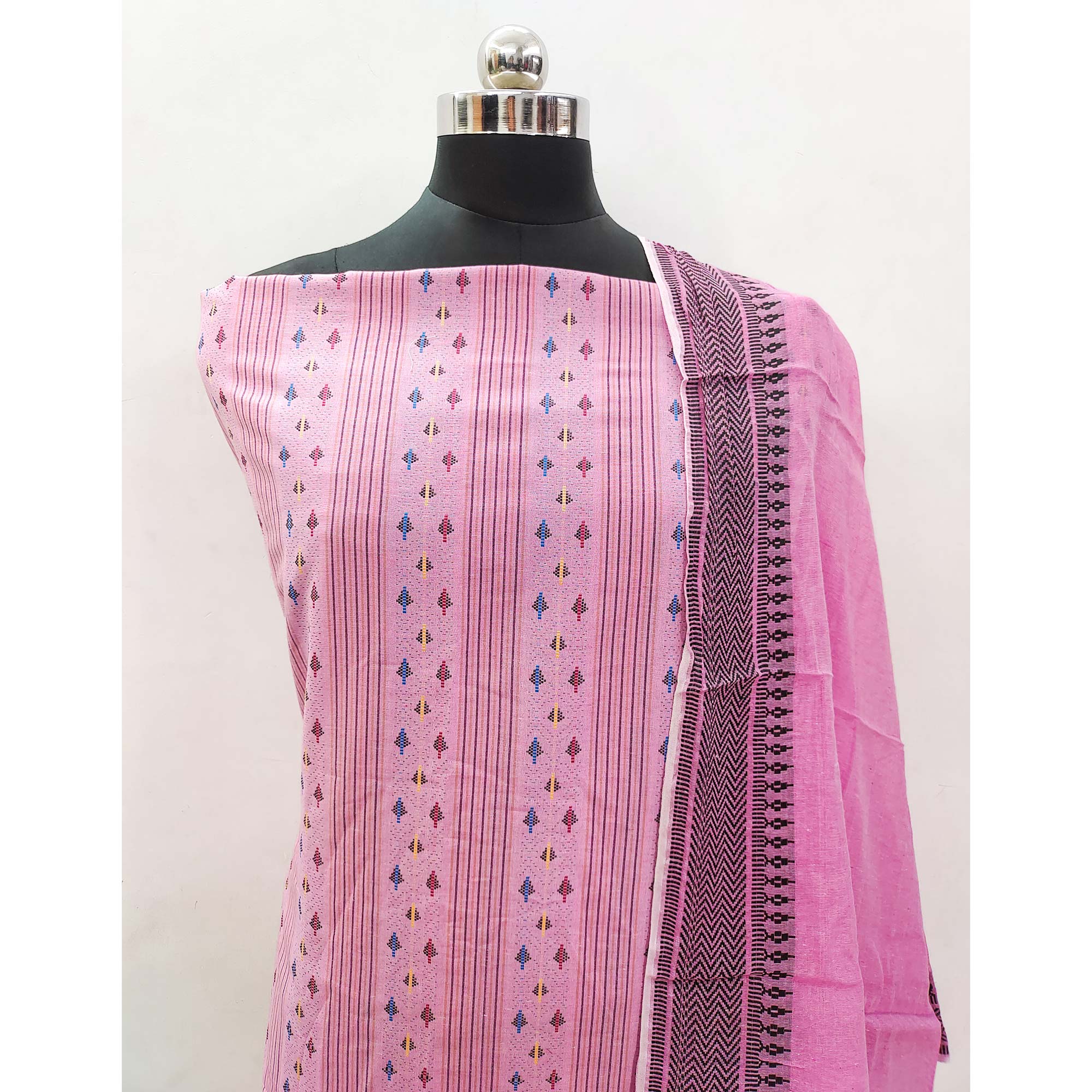 Pink Woven Pure Cotton Dress Material