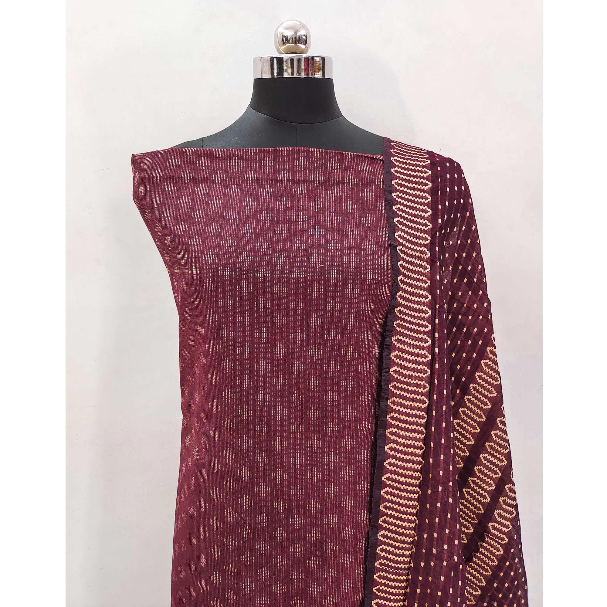 Maroon Woven Pure Cotton Dress Material