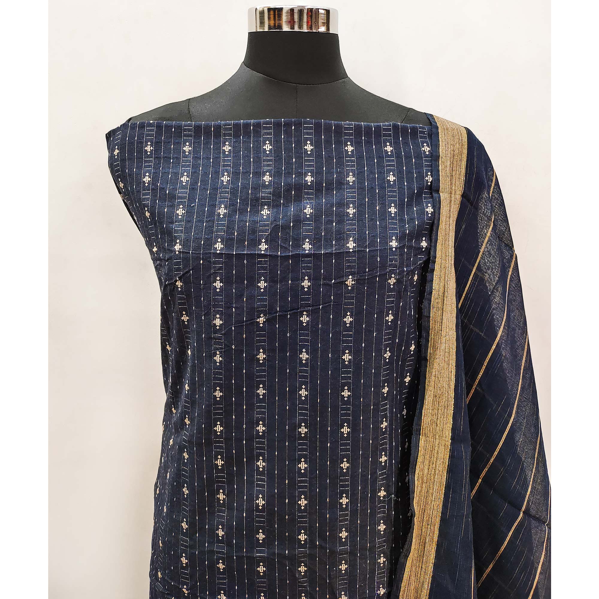 Blue Woven Pure Cotton Dress Material