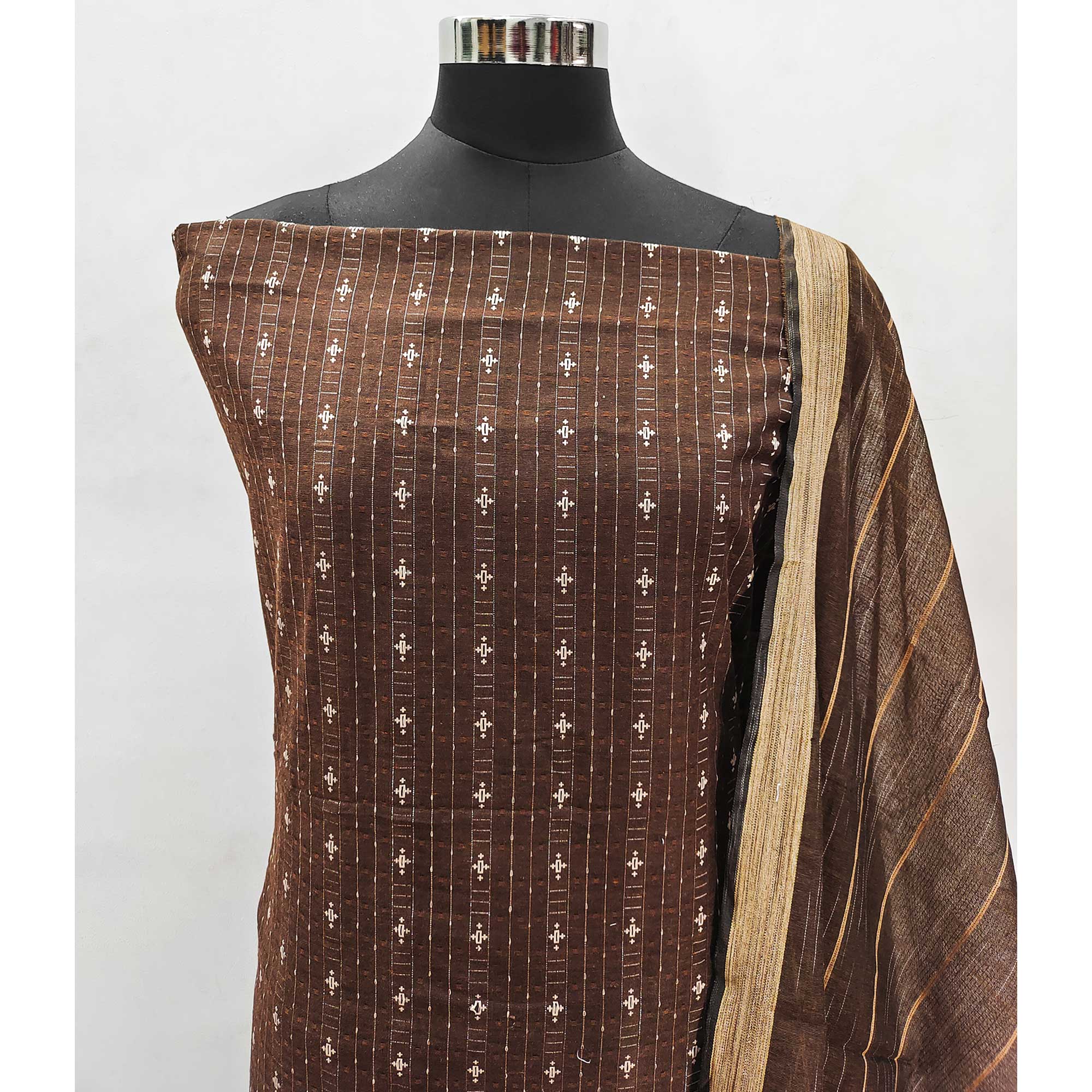 Brown Woven Pure Cotton Dress Material