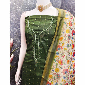 Festive Mehendi Green Net Dress Material Accented with Intricate Zari Weaving
