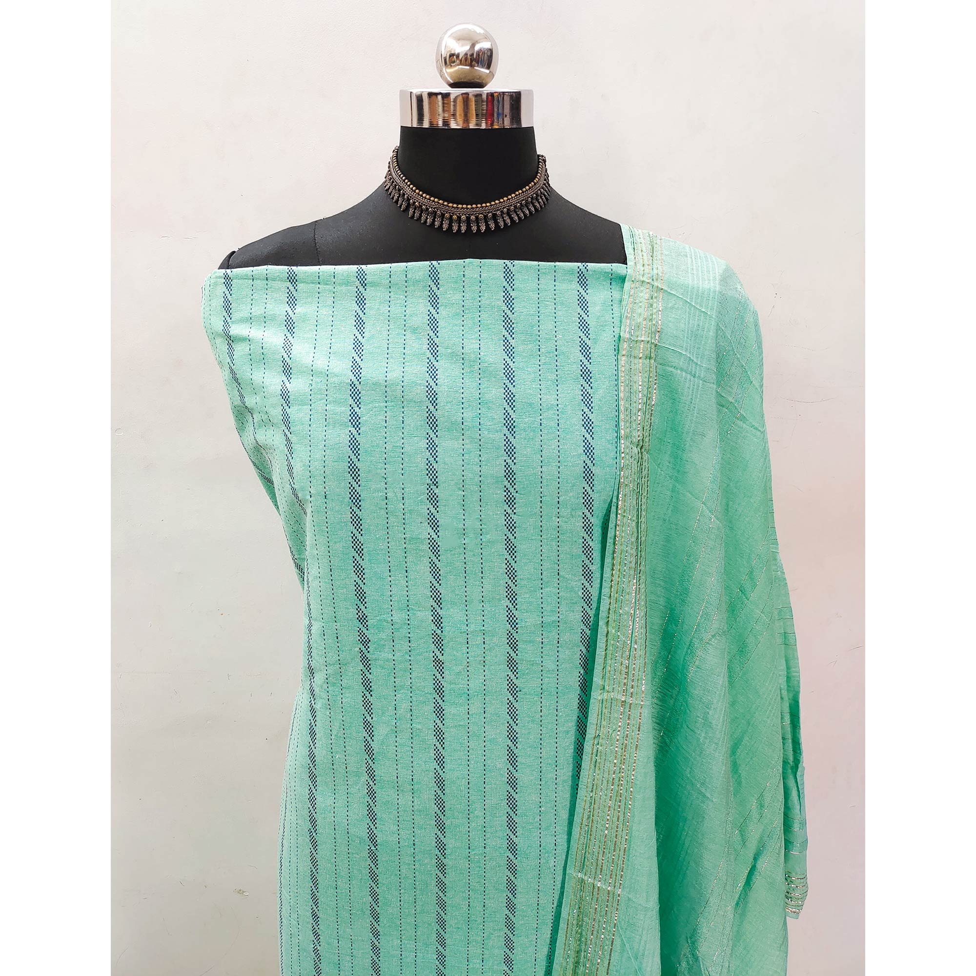 Turquoise Woven Pure Cotton Dress Material