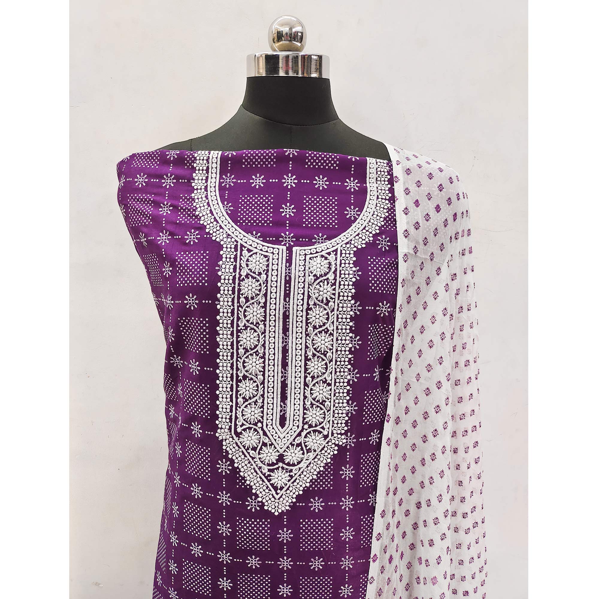 Purple Printed Rayon Dress Material