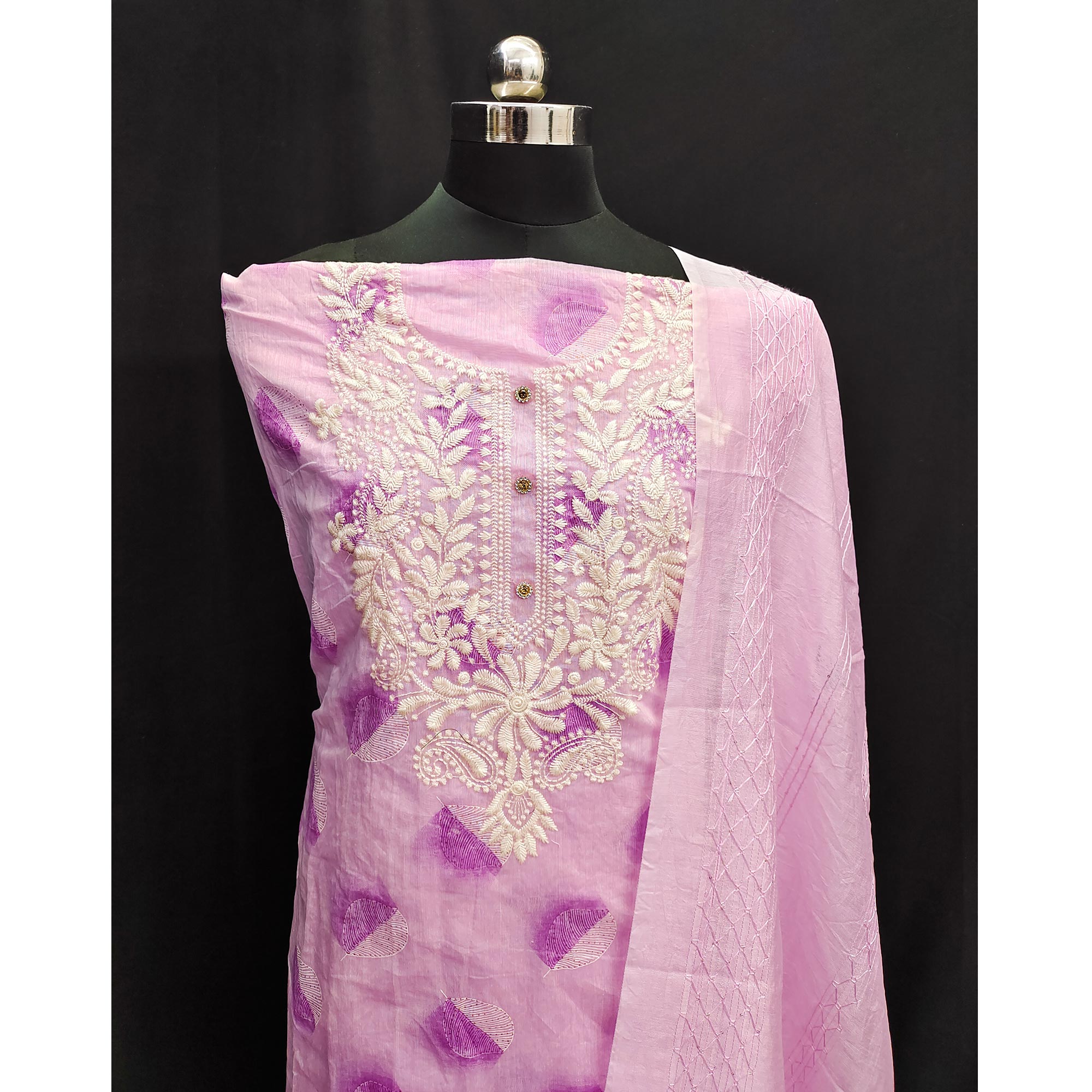 Pink Embroidered Chanderi Dress Material