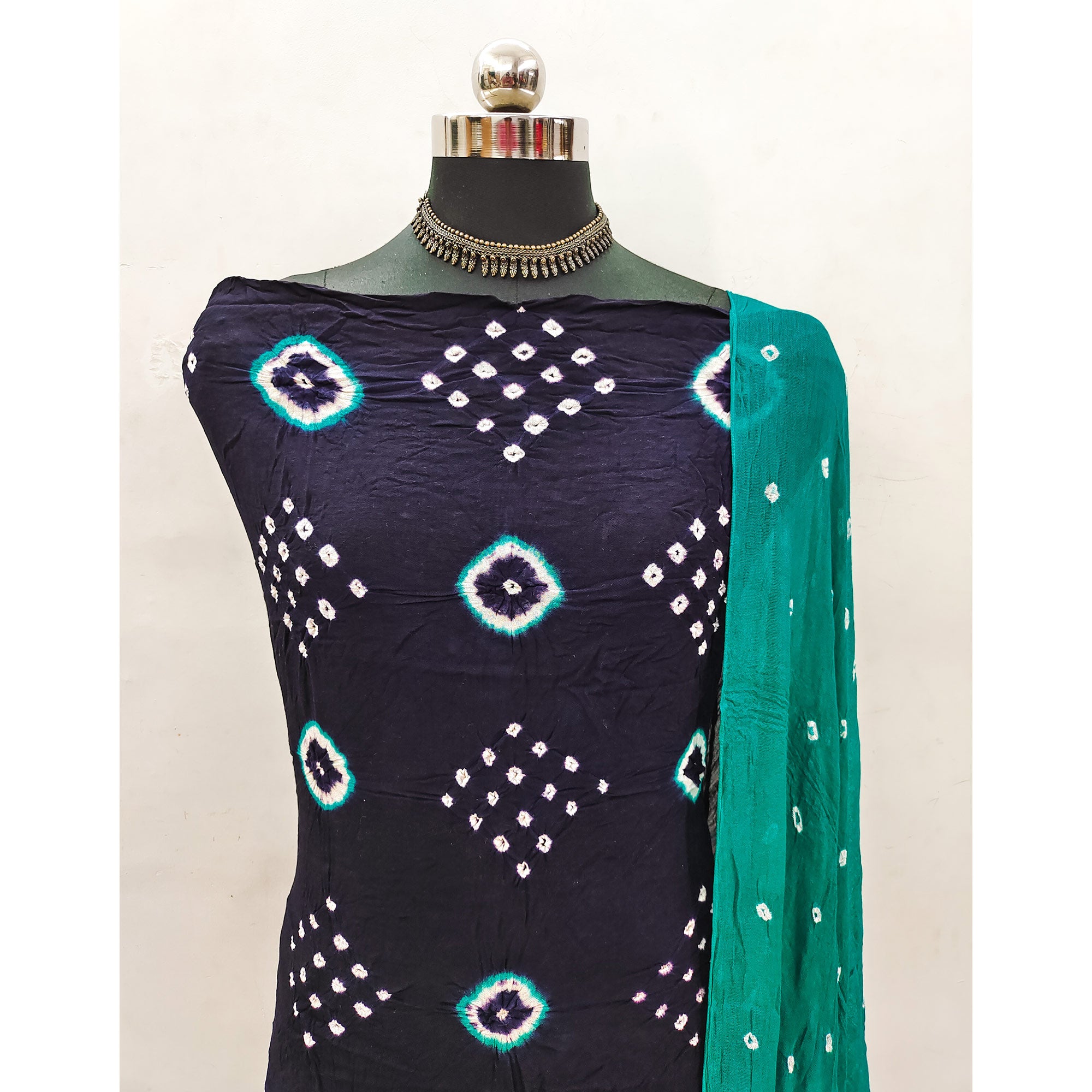 Blue & Turquoise Tie & Dye Printed Rayon Dress Material