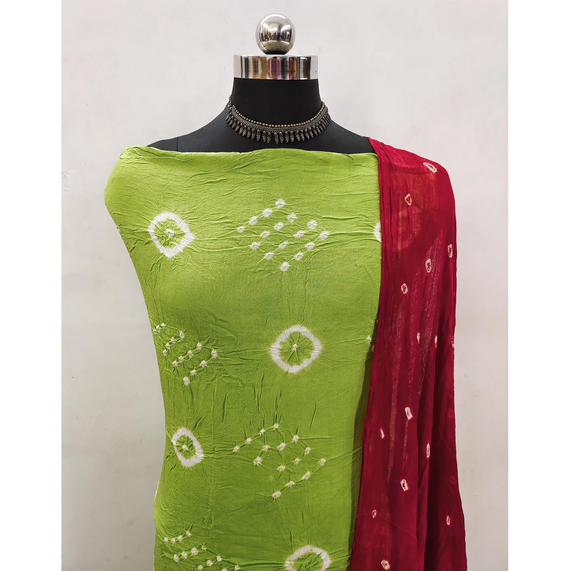 Light Green Tie & Dye Printed Rayon Dress Material