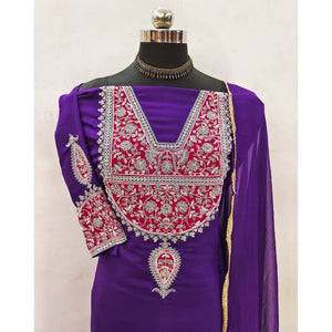 Violet Floral Sequins Embroidered Viscose Dress Material