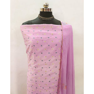 Pink Floral Woven With Swarovski Work Banarasi Silk Dress Material