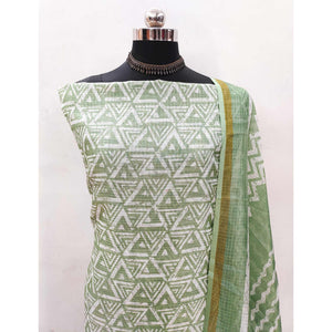 Green Geometric Printed Kota Doria Dress Material