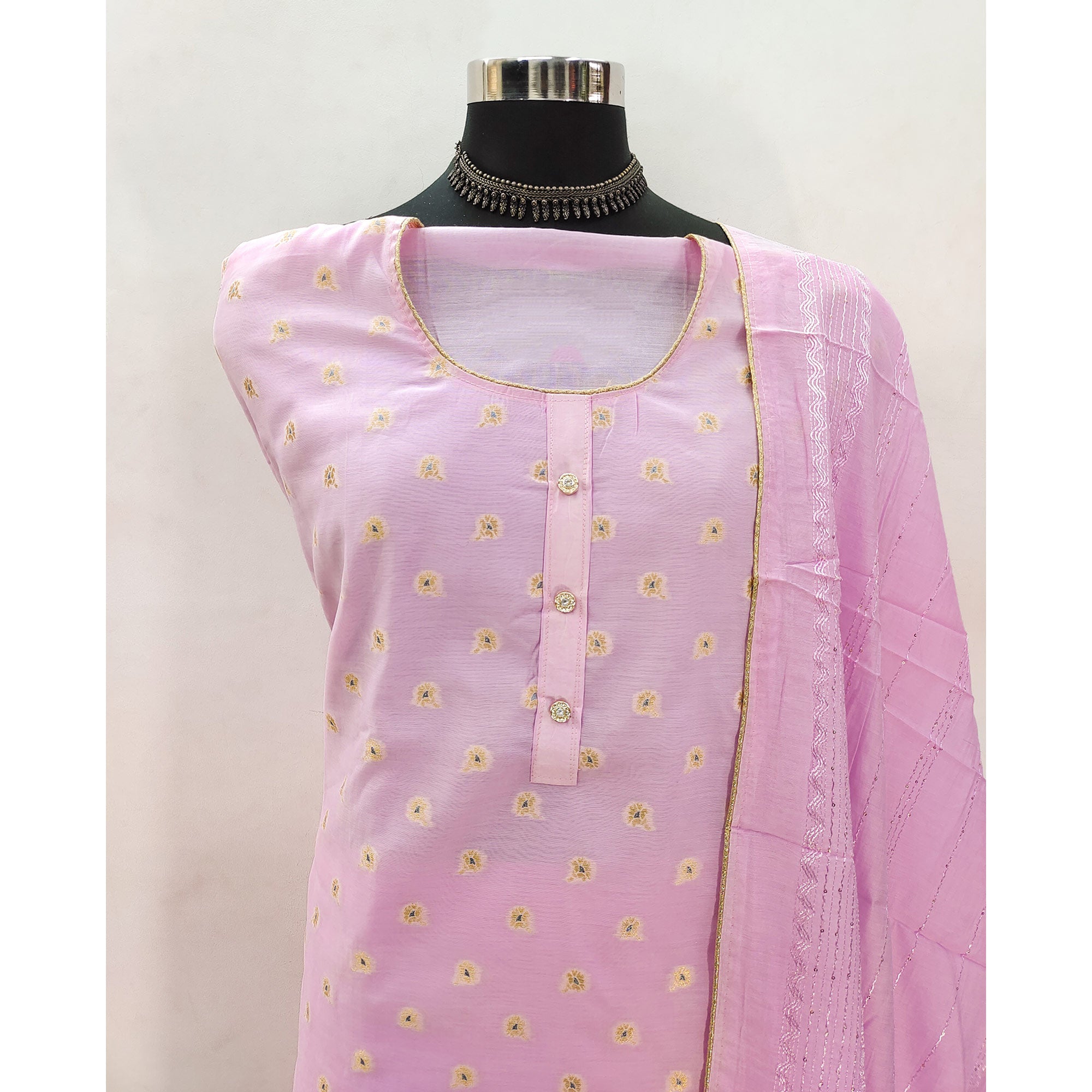 Pink Banarasi Silk Traditional Weaving Dress Material